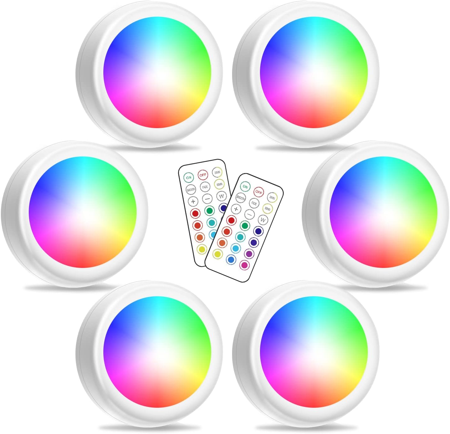 PURSNIC Under Cabinet Lights, RGB Wireless LED Puck Lights, Dimmable Night Light...