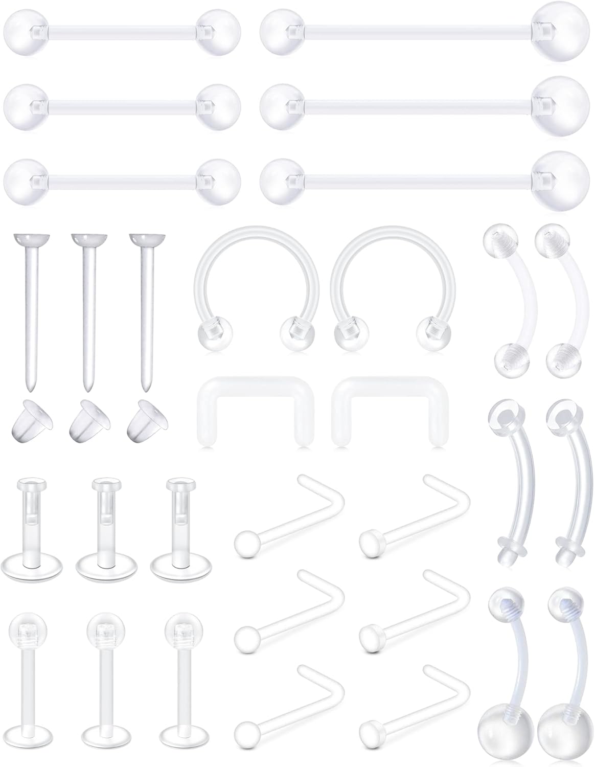 MODRSA Mix Set Clear Piercing Retainers Septum Retainer Nose Studs Flexible Lip...