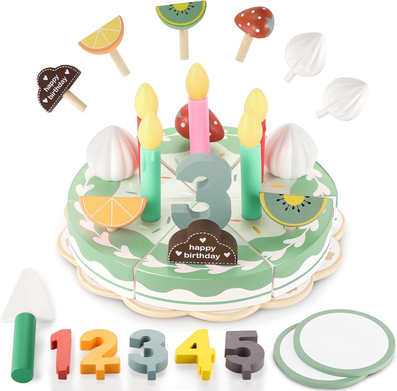 GAGAKU Wooden Birthday Cake Toy Pretend Play Food Toys for Kids, Pretend Role Pl...