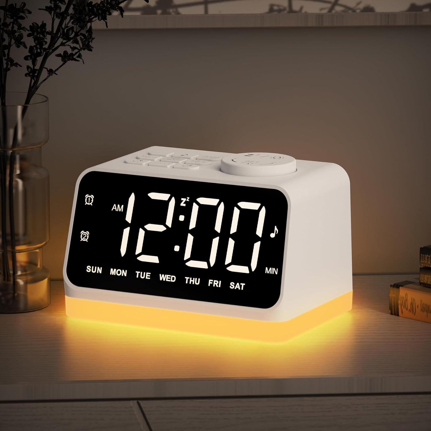 JALL Digital Alarm Clock with FM Radio for Bedroom, 8 Colors Night Light with 2...