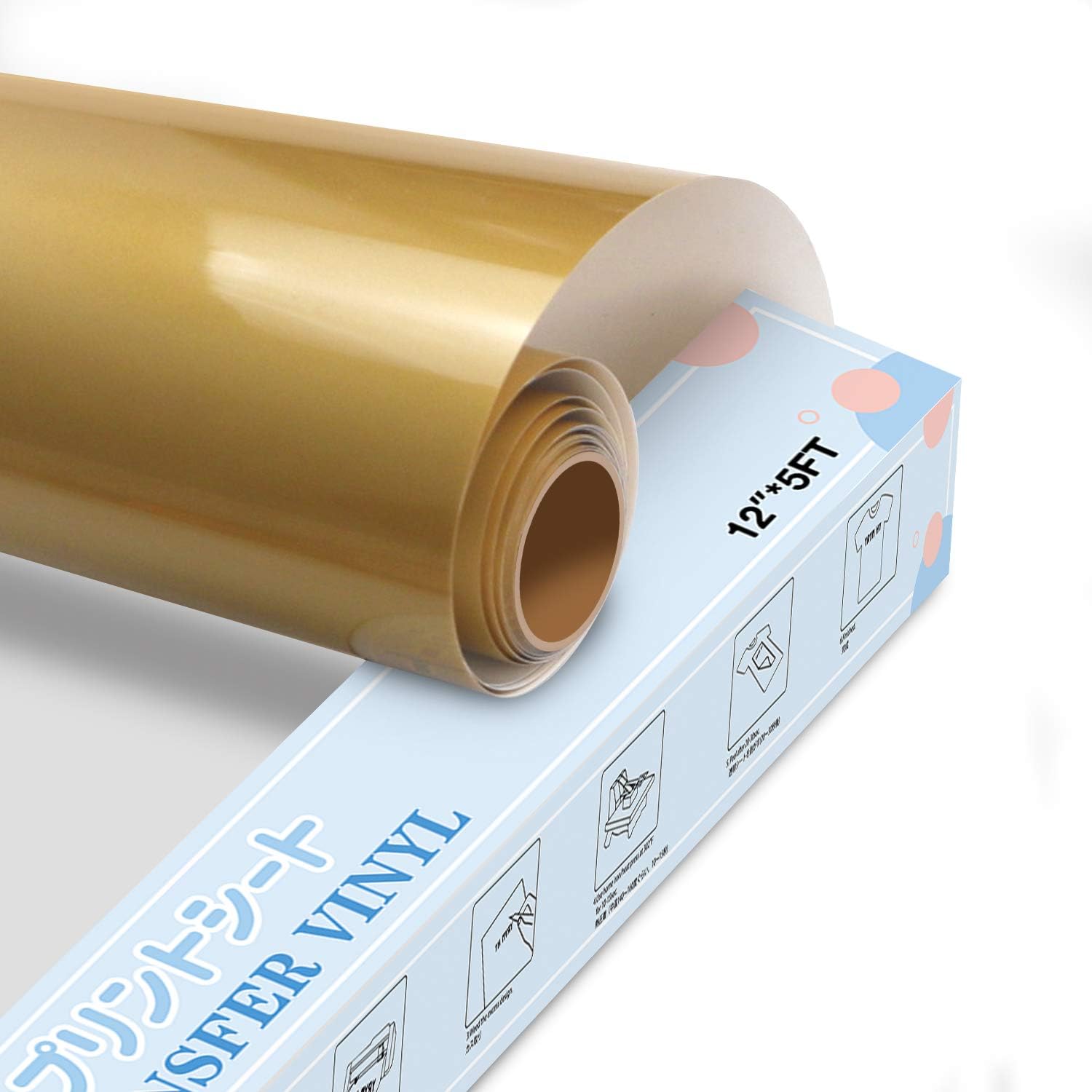 YRYM HT Heat Transfer Vinyl - 12" x 5ft Gold Premium HTV Vinyl Roll for T-Shirts...