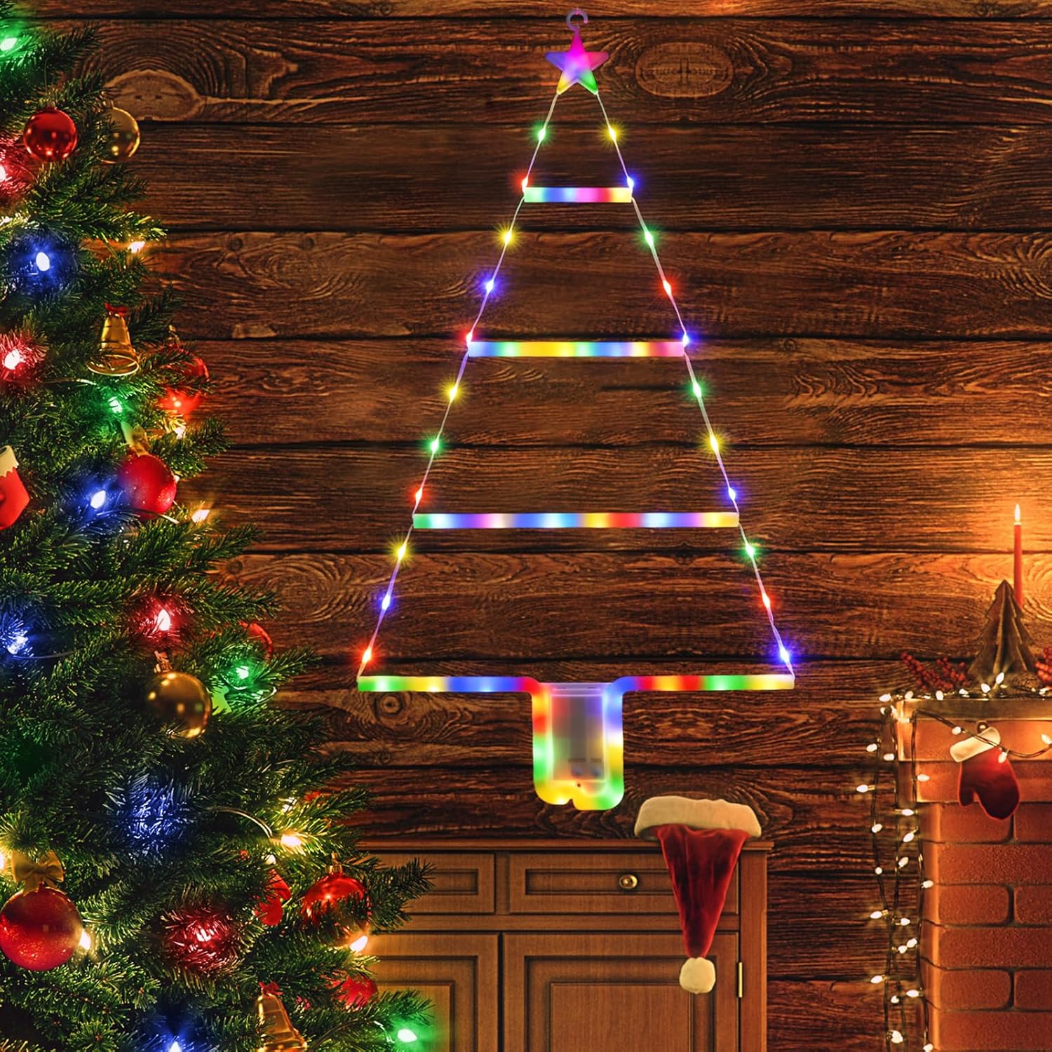 LYHOPE Christmas Decorations Lights, LED Christmas Ladder Light 2ft, 8 Modes & T...