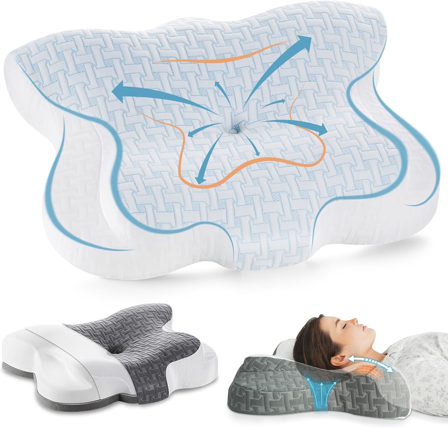 Elviros Cervical Memory Foam Pillow, Ergonomic Orthopedic Deep Sleep Neck Pillow...