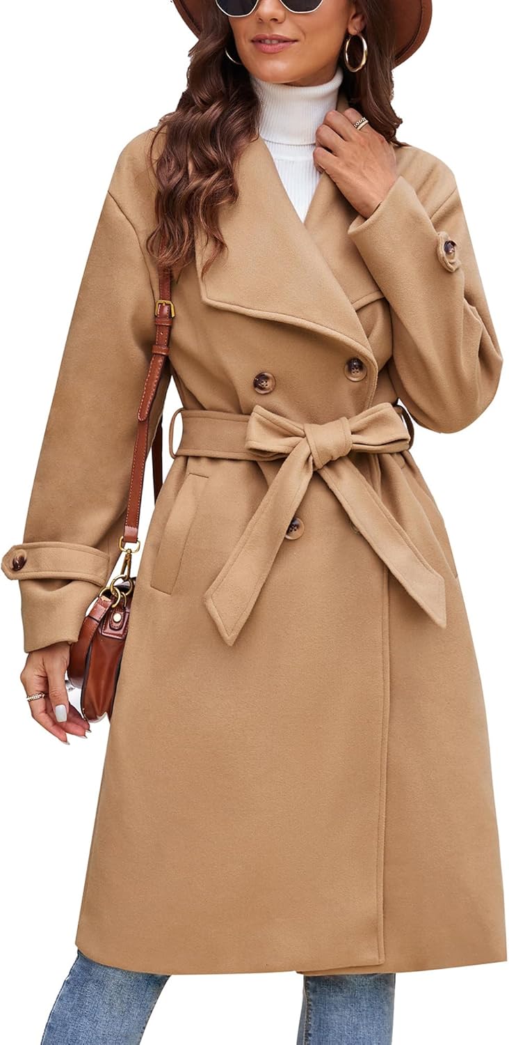 GRACE KARIN 2024 Womens Wool Coat Double Breasted Outwear Lapel Jacket Long Wint...