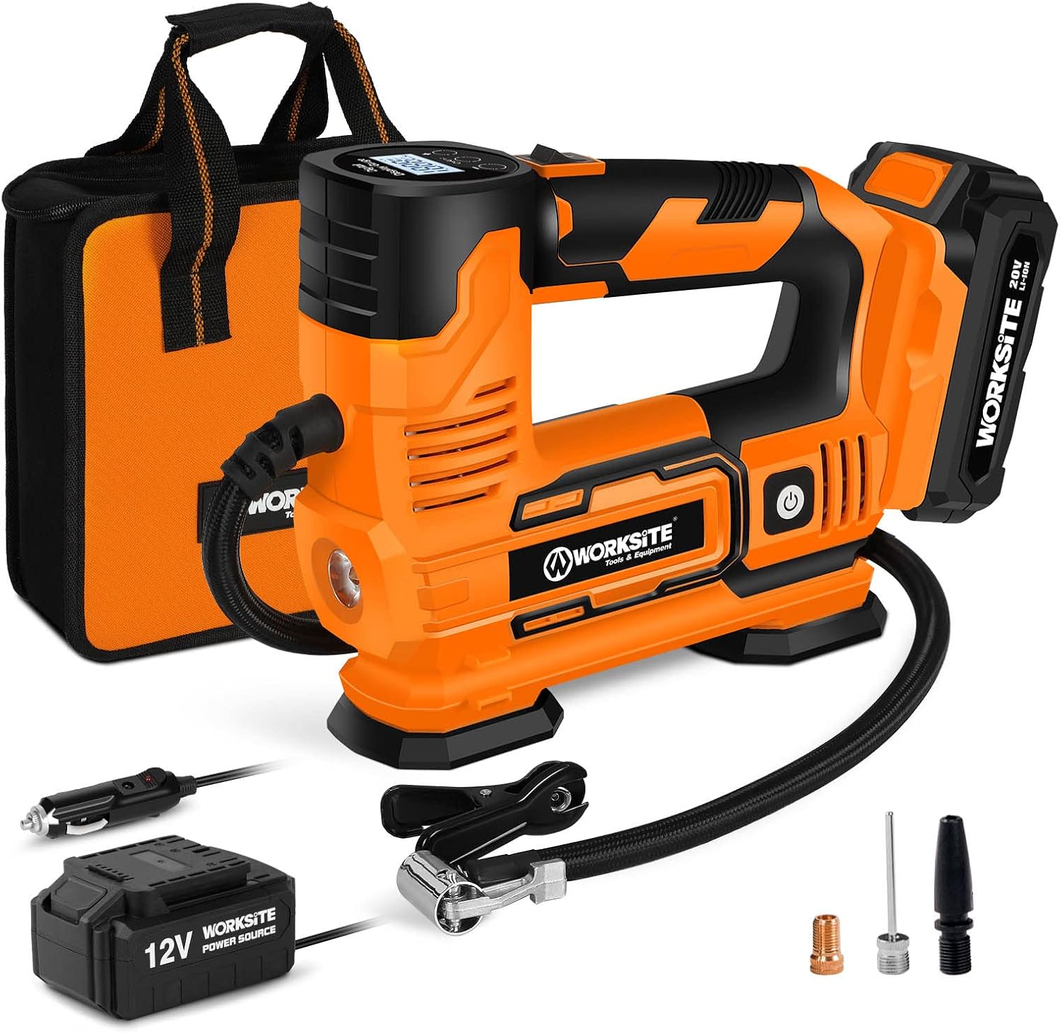 WORKSITE Tire Inflator Air Compressor Portable, 20V Cordless Tire Pump 150 PSI w...