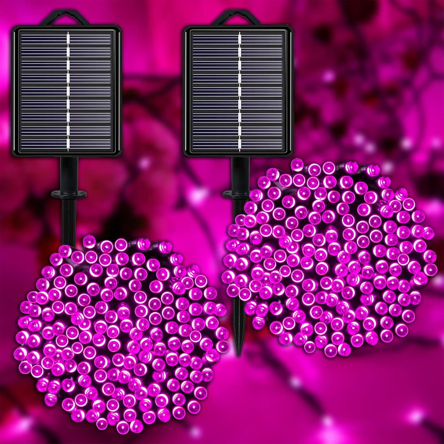 YAOZHOU Solar Christmas String Lights Outdoor Pink 2 Pack 144ft 400LED Fairy Lig...