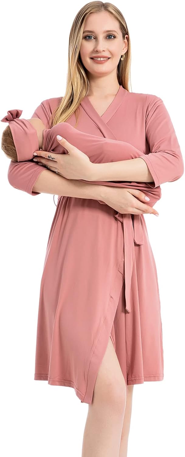 Galabloomer Maternity Robe and Baby Receiving Blanket, Matching Mommy Labor Deli...
