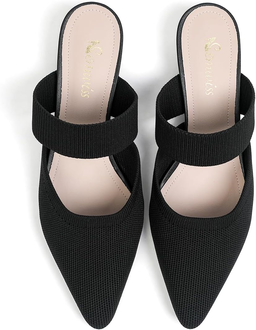 Semwiss Pointed Toe Mules for Women Chunky Low Heeled Sandals Breathable Backles...