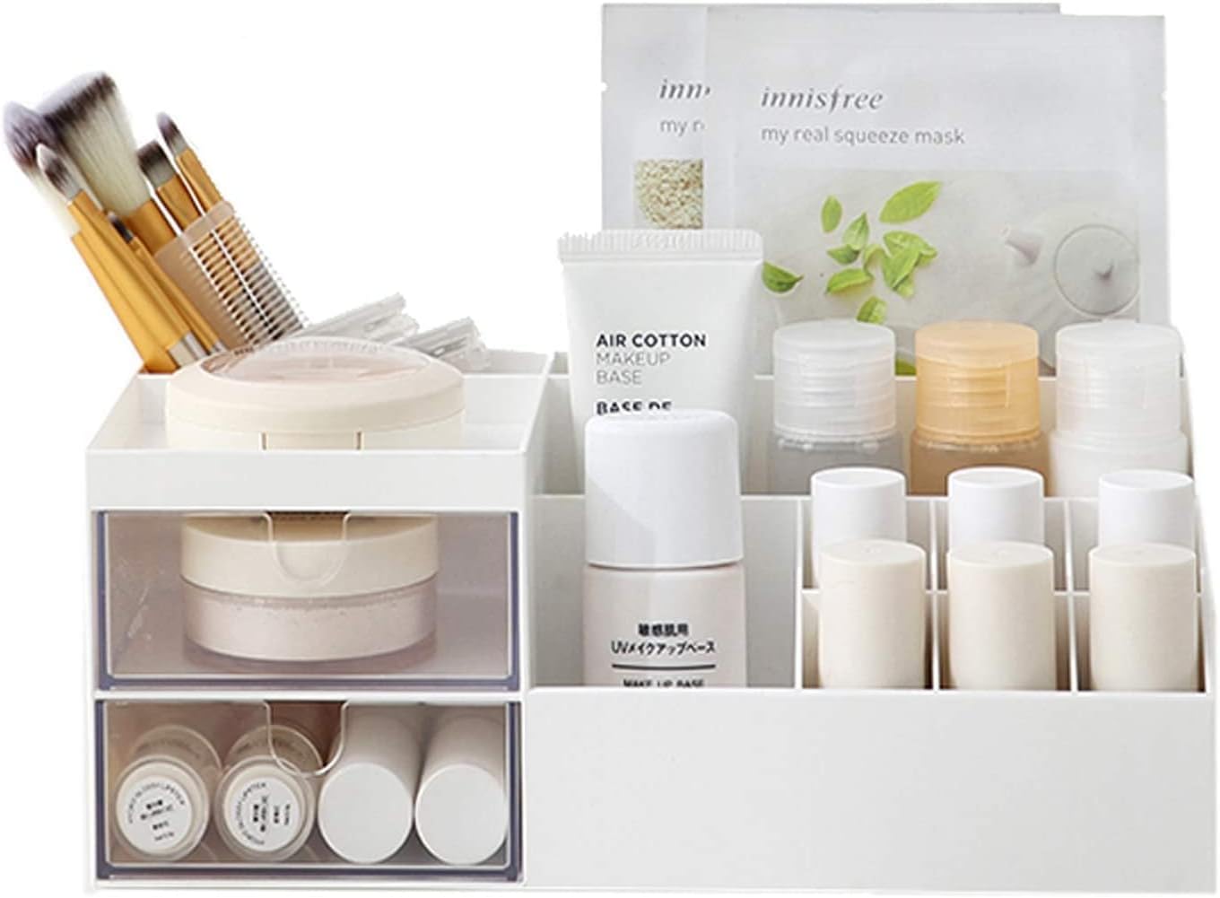 Makeup Organizer, Cosmetic Desk Storage Box with Clear Drawers Skincare Organize...