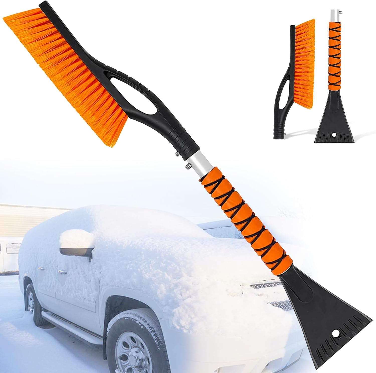 Snow Brush with Ice Scrapers, Orange Car Snow Scraper and Brush with Ergonomic F...