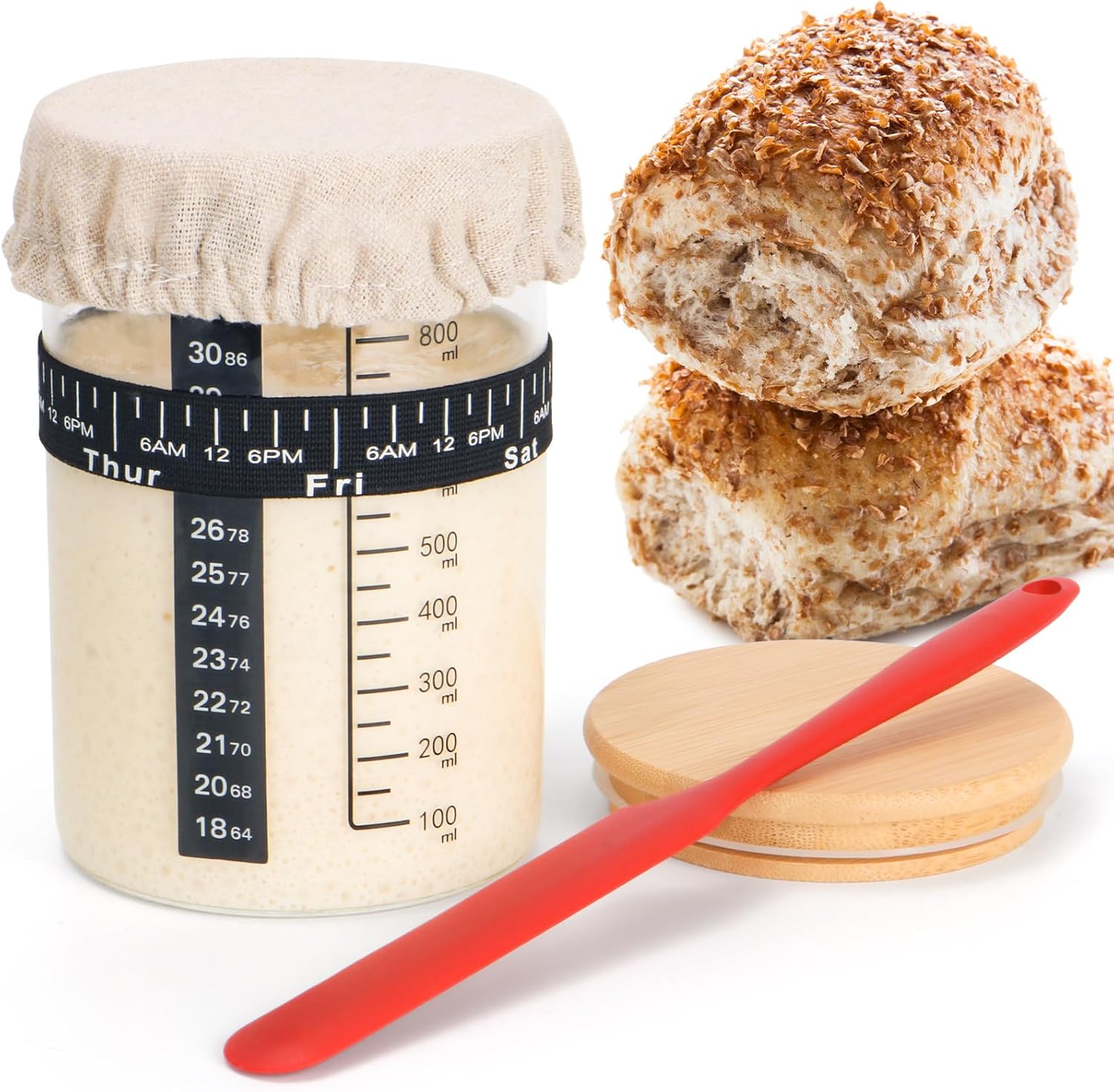 Kalkehay Sourdough Bread Starter Kit, 34 OZ Wide Mouth Dough Starter Jar with Th...