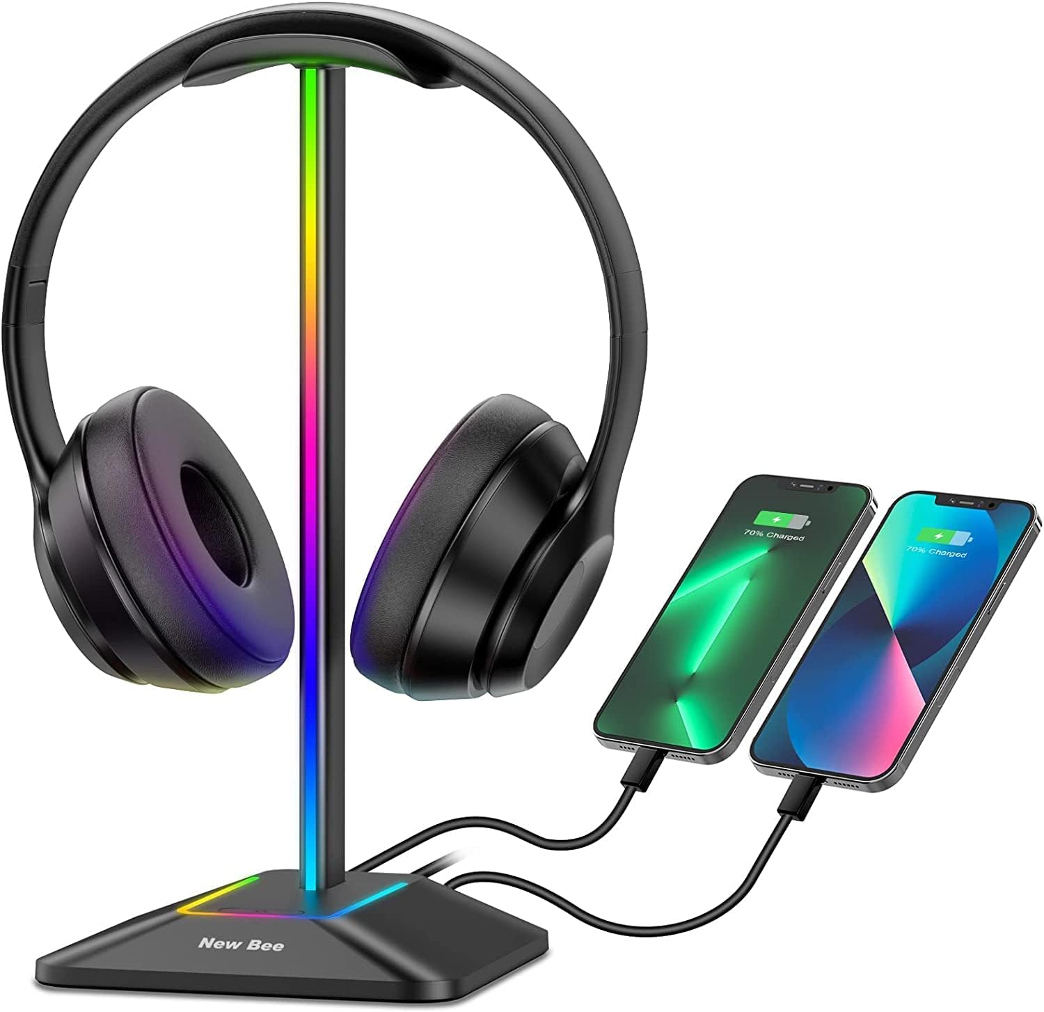 New bee Headphone Stand RGB Headset Holder with 1 USB-C Charging Port and 1 USB...