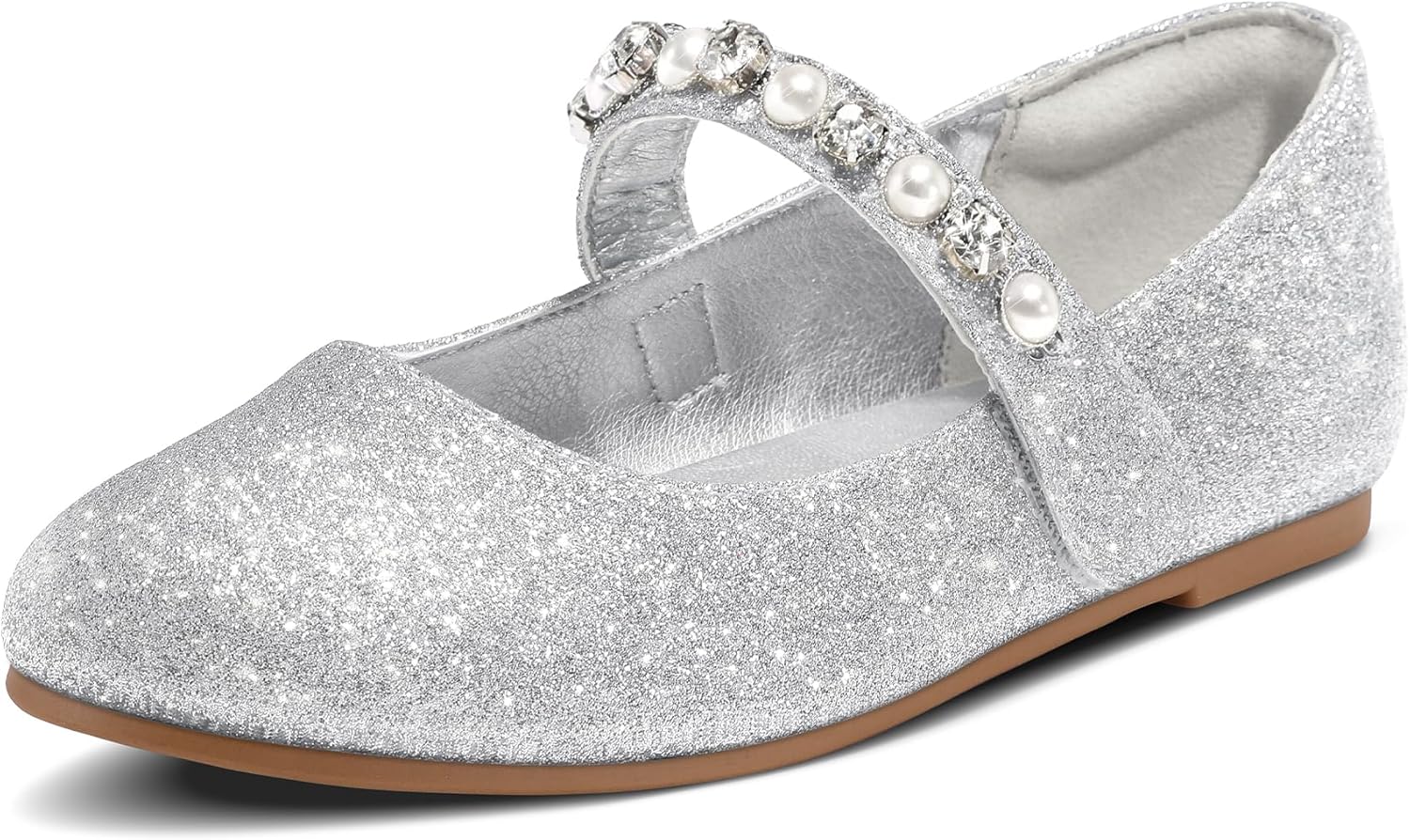 K KomForme Girl Toddler/Little Kid/Big Kid Ballet Flats Pearl Rhinestone Mary Ja...