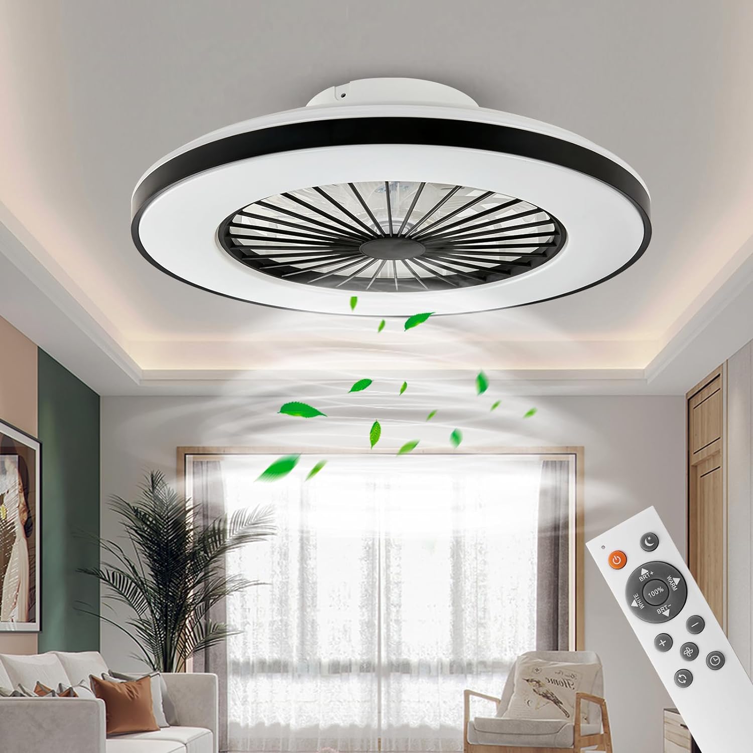 BKZO Modern LED Ceiling Light with Fan, Ceiling Fan with lamp, 24 Ventilation sp...