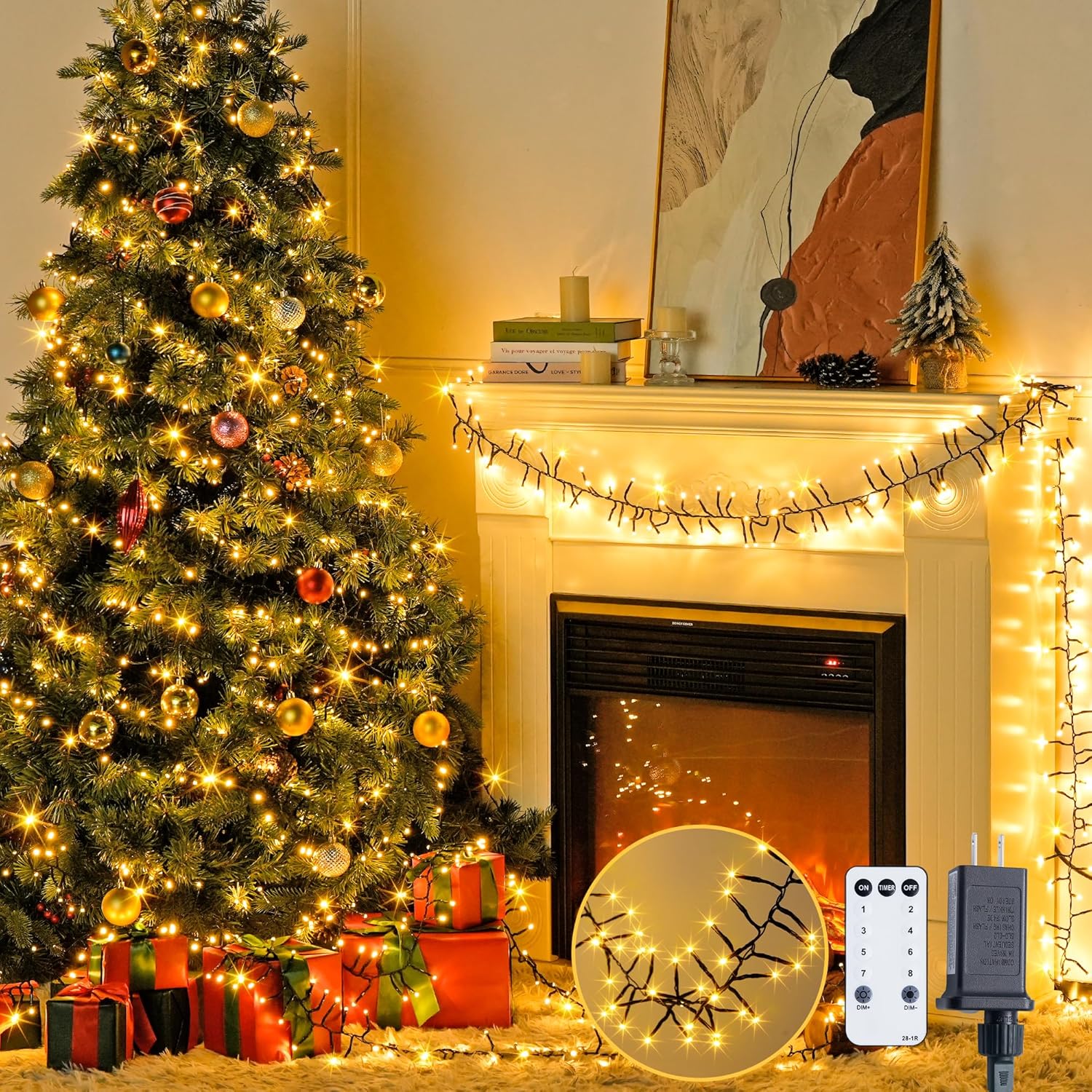 JMEXSUSS 800 LED Cluster Lights Christmas Green Wire Plug in, 54ft Twinkle Light...