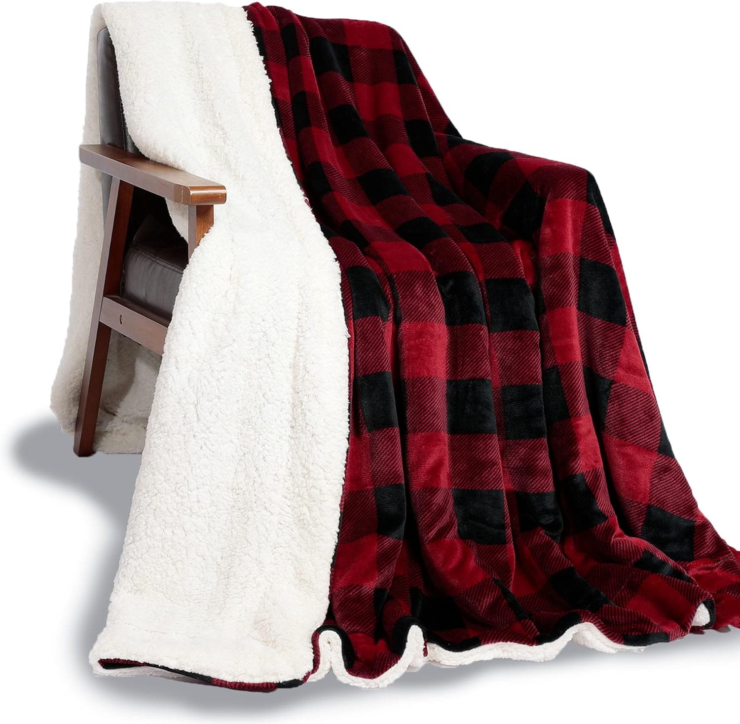 NANPIPER Sherpa Queen Size Blanket,Warm Fuzzy Checkered Blanket,Soft Fleece Plai...