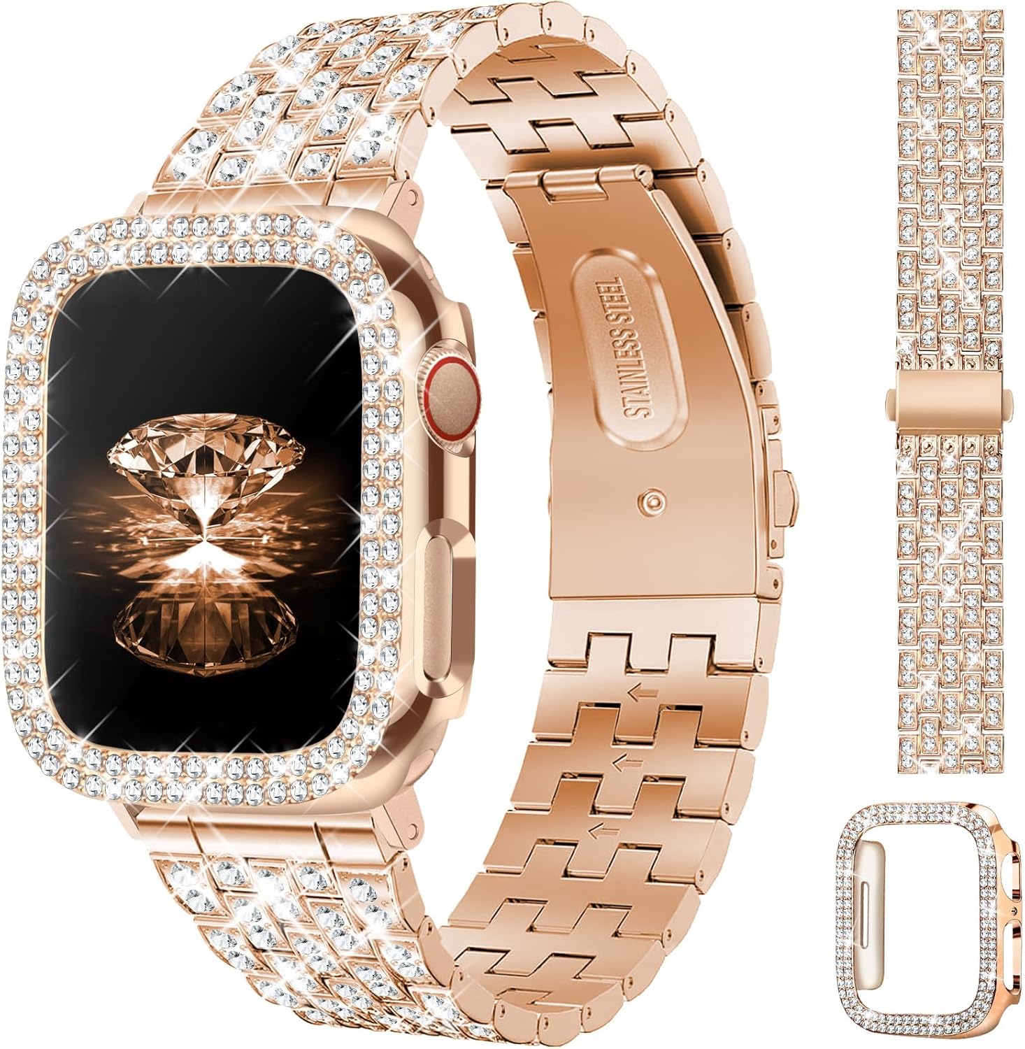 JR.DM Diamond Bands with Bling Case Women Compatible with Apple Watch 40mm 38mm...