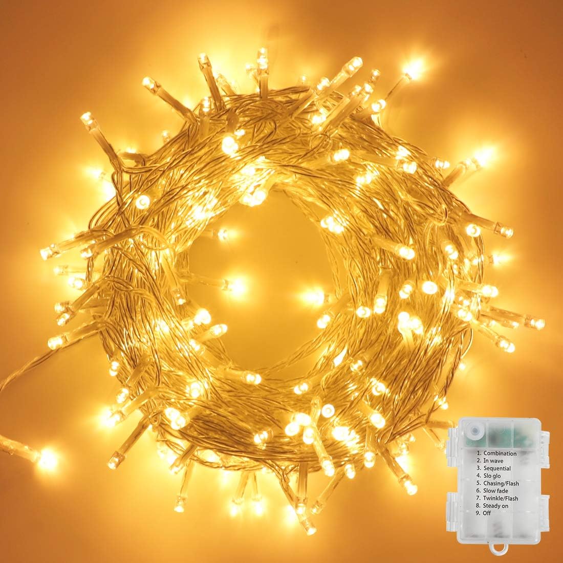 Opard Battery Operated Fairy Lights 120 LEDs 12m 8 Lighting Modes Timer Function...
