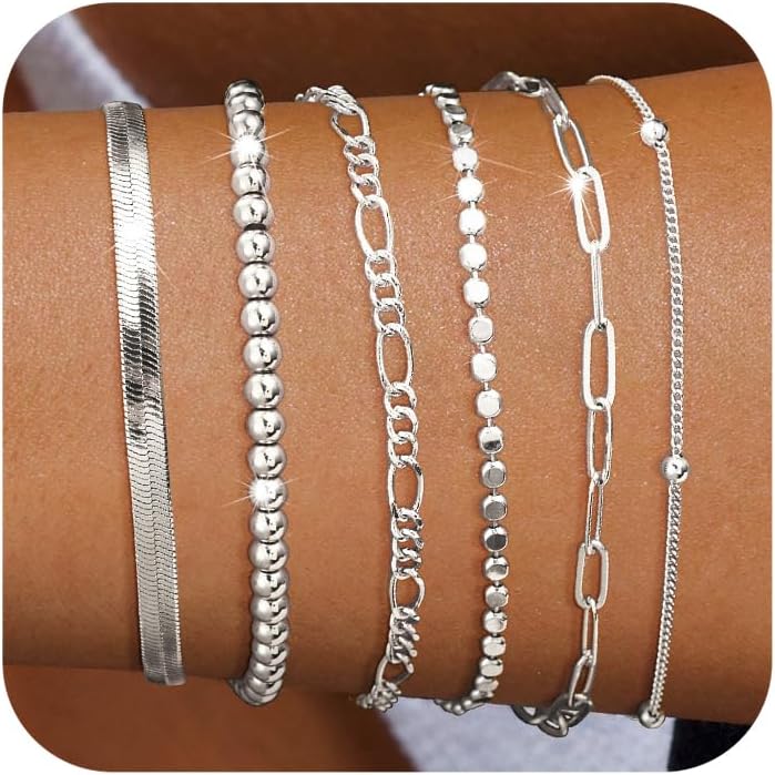 DEARMAY Dainty Silver Chain Bracelets for Women Trendy, Waterproof Sterling Silv...