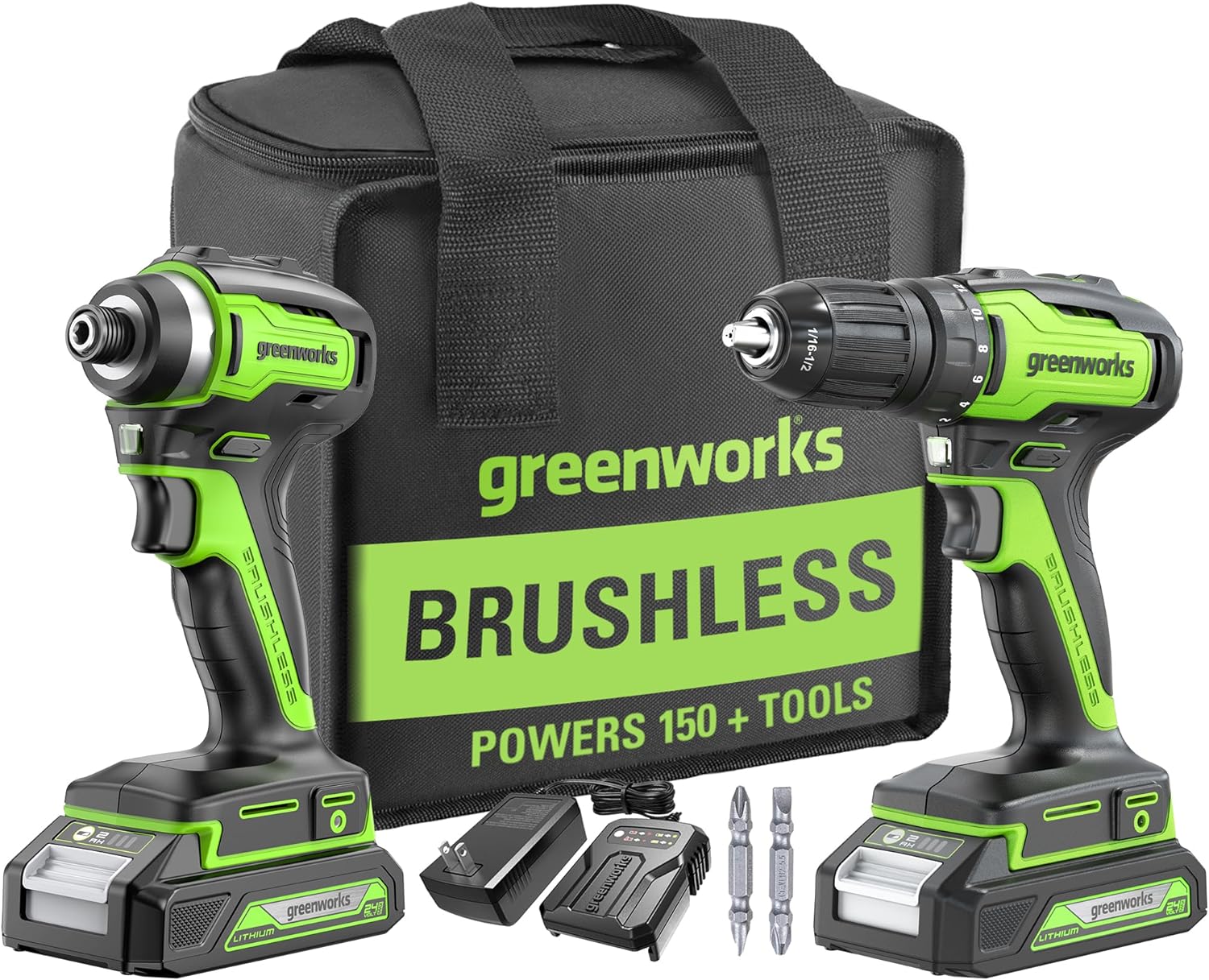 Greenworks 24V Brushless Cordless Drill and Impact Driver,Power Tool Combo Kit I...