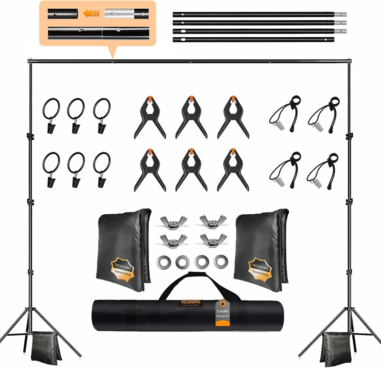 Backdrop Stand, Photo Video Studio 8.5 x10ft Adjustable Background Support Syste...