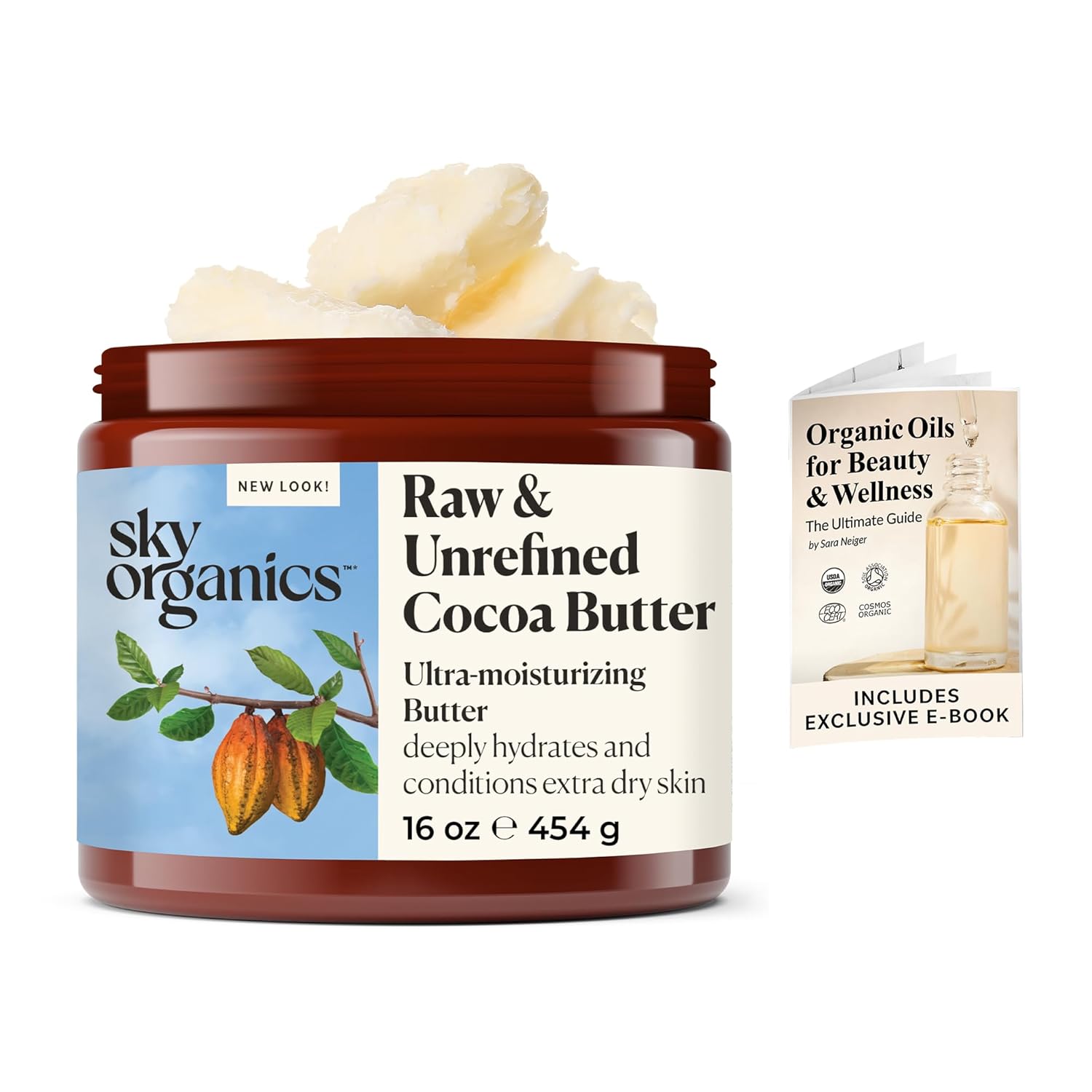 Sky Organics Cocoa Butter for Body, 100% Raw & Unrefined Ultra-Moisturizing Butt...