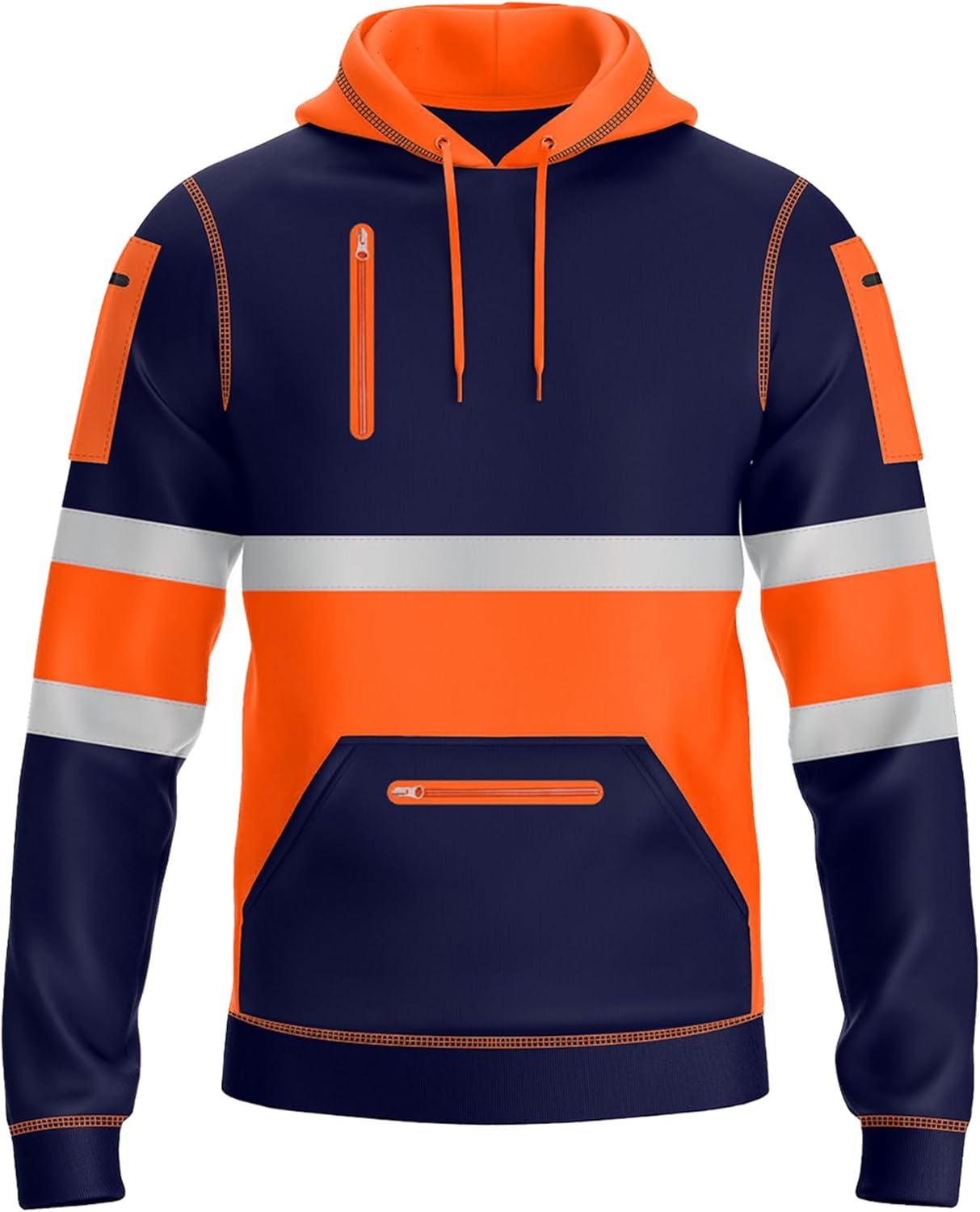 NOROZE Mens Hi-Viz Pullover Hoodie Grey Reflective Tape High Visibility Safety C...
