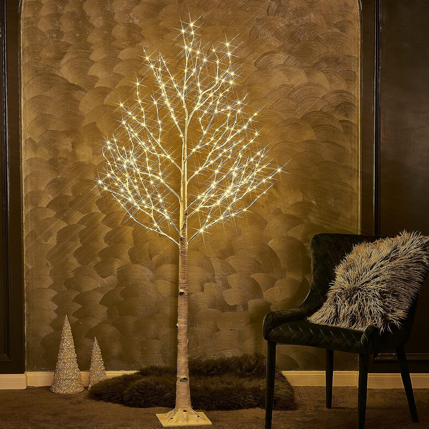 Birchlitland Lighted Birch Tree 6FT 330L Warm White Fairy Lights, White Twig Tre...