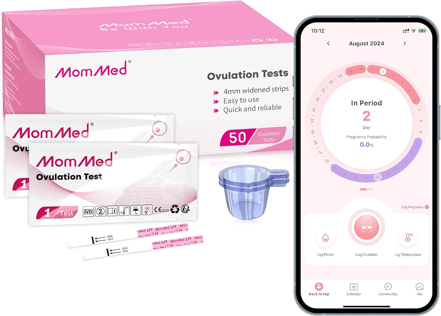 MOMMED Ovulation Test Strips, 50 LH Ovulation Kit + 50 Collection Cups, Accurate...