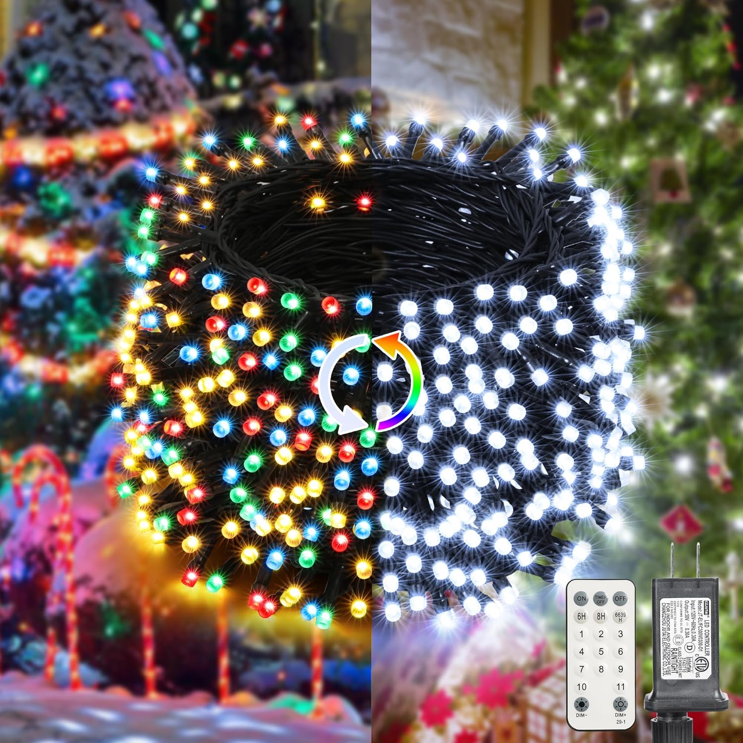 LYHOPE Christmas Lights, 98.4ft 300 LED Christmas Fairy Lights, Clear White & Mu...