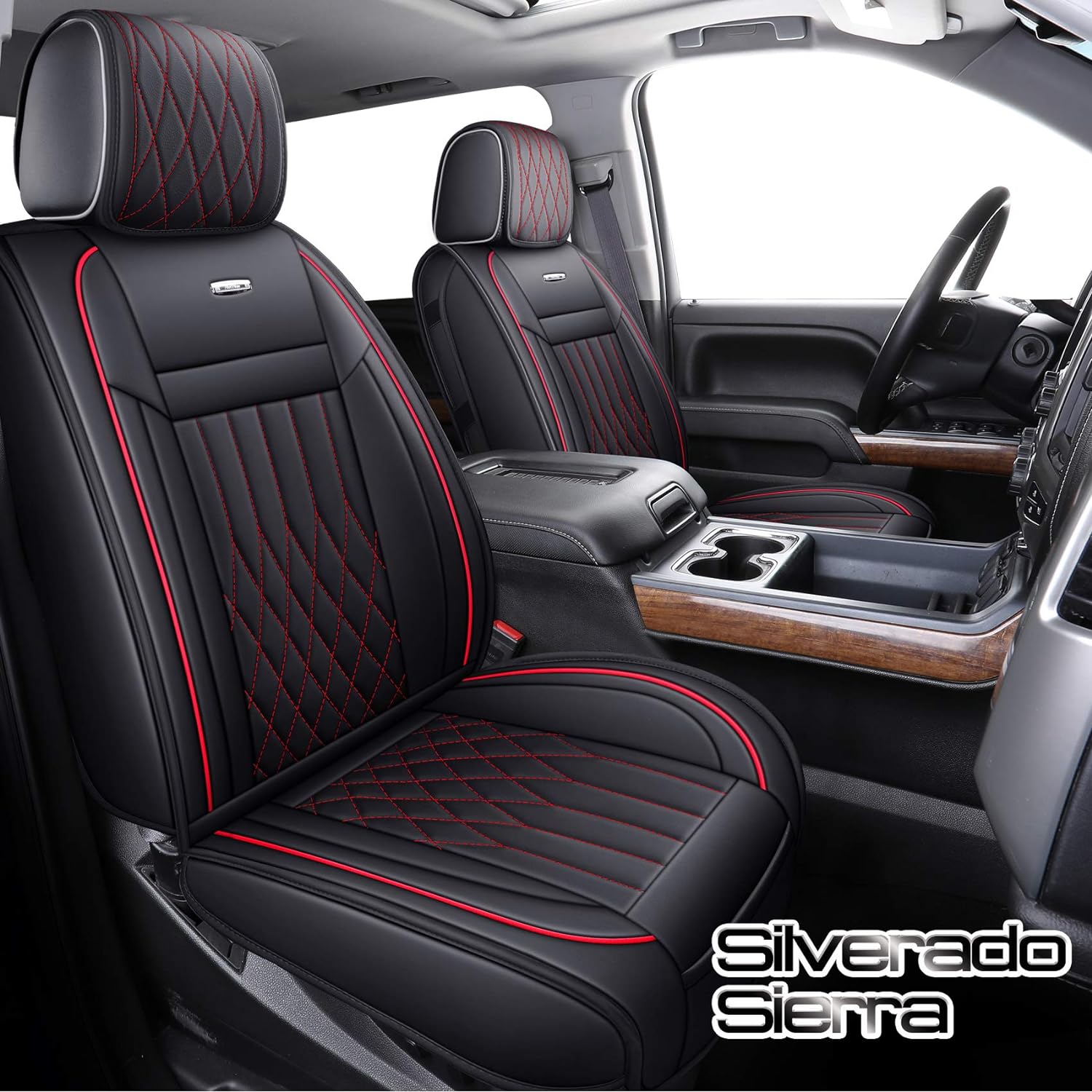 Aierxuan Chevy Silverado GMC Sierra Car Seat Covers Full Set with Waterproof Lea...