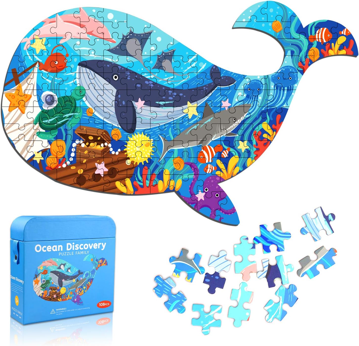 Ocean World Whale Jigsaw Puzzle for Kids, 108 Pieces Jigsaw Puzzle with Large Pi...
