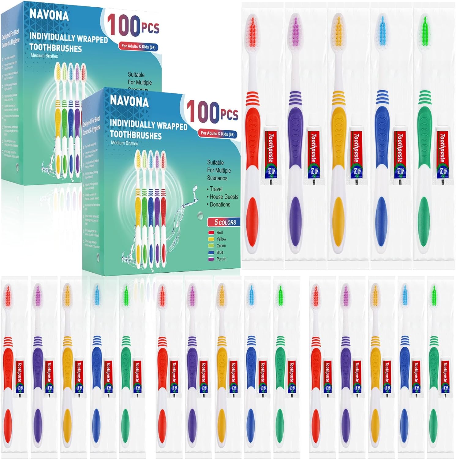 200 PCS Individually Wrapped Toothbrushes with Toothpaste Bulk, Disposable Tooth...
