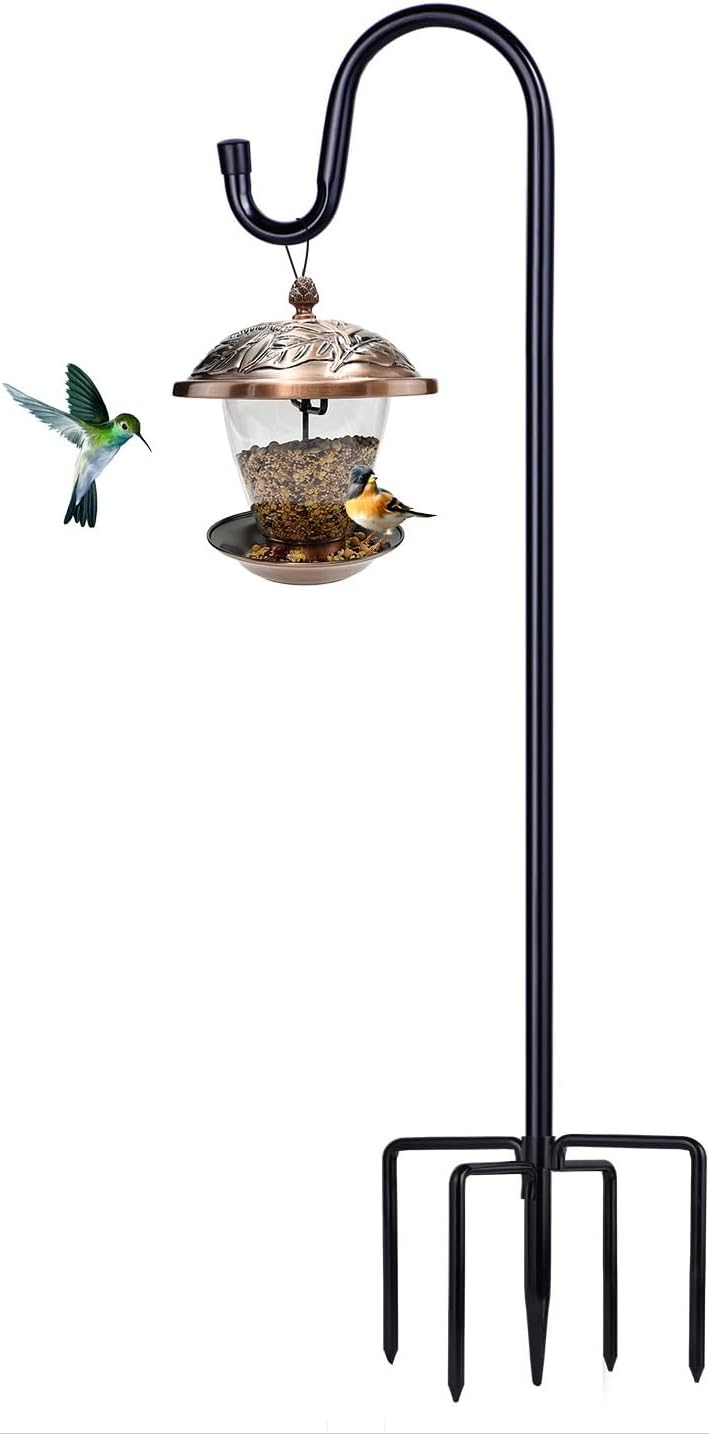 Shepherd Hooks for Outdoor, 1 Pack 62 Inch Bird Feeder Pole with 5 Prongs Base f...