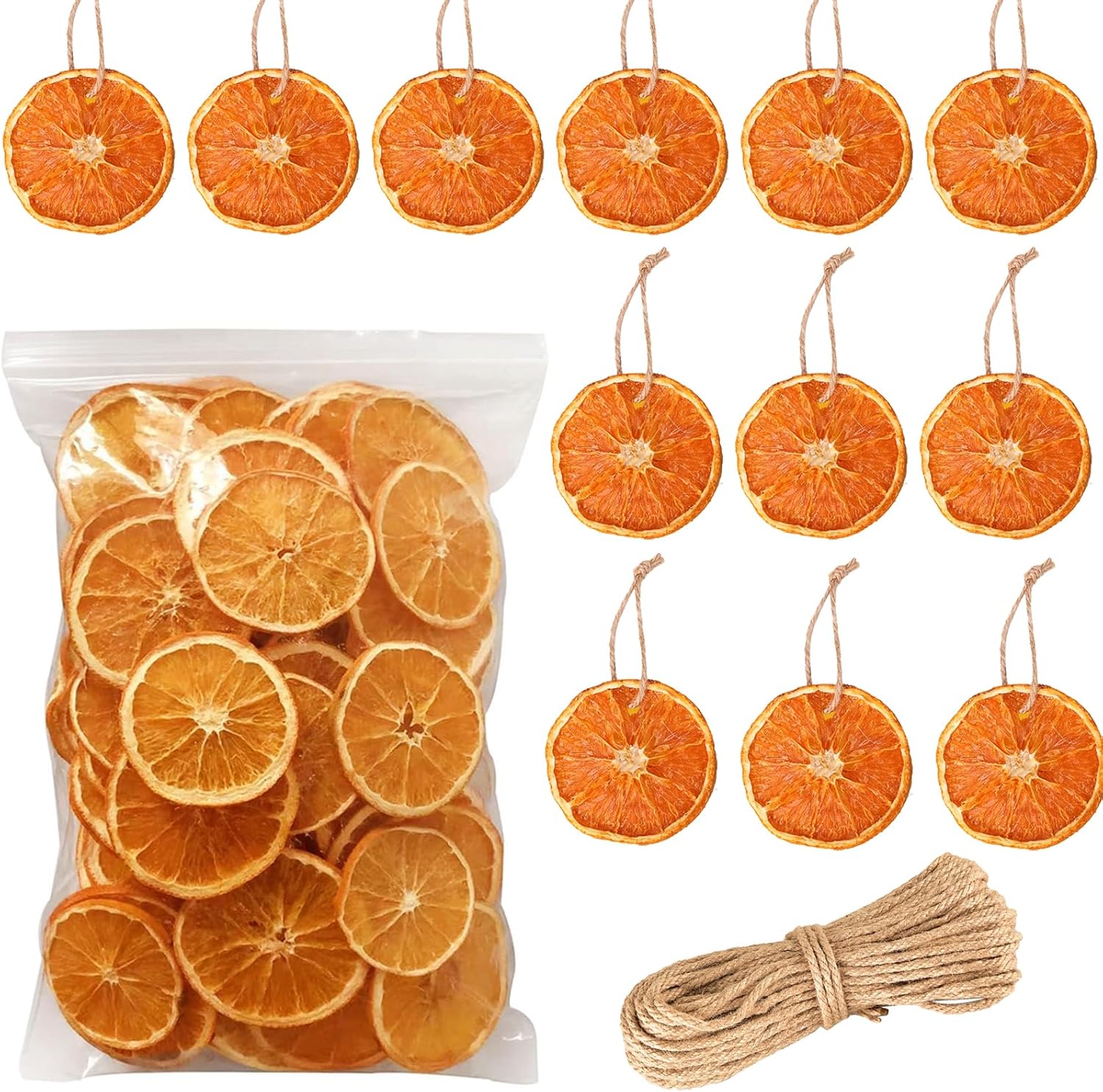 50 Pcs Dried Orange Slices, with 50Pcs Hemp Rope, Christmas Wreath Making Suppli...