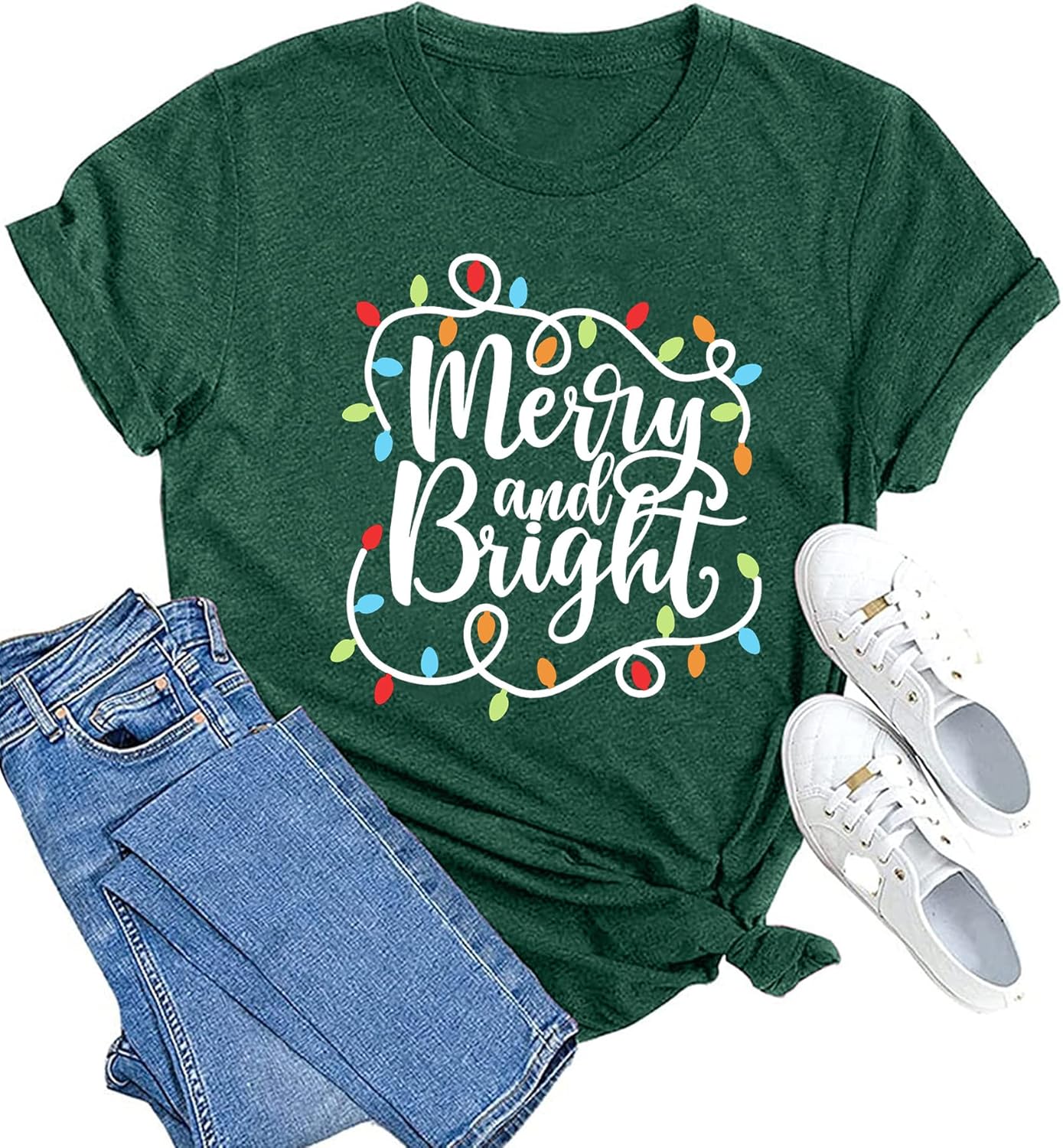 MAIHUN Christmas Shirts Womens Merry and Bright Shirt Xmas Holiday Tshirt Christ...