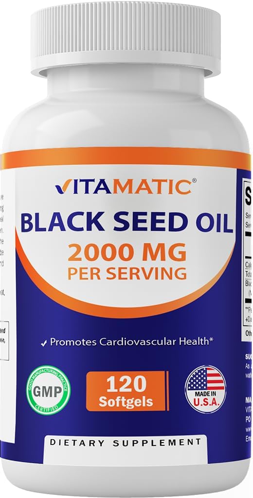 Vitamatic Black Seed Oil Capsules - 2000 mg per Serving - 120 Softgels - Cold Pr...