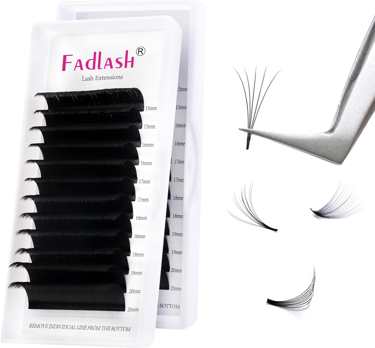 Fadlash Easy Fan Lashes D Curl 0.07 15-20mm Mixed Length Russian Lashes Natural...