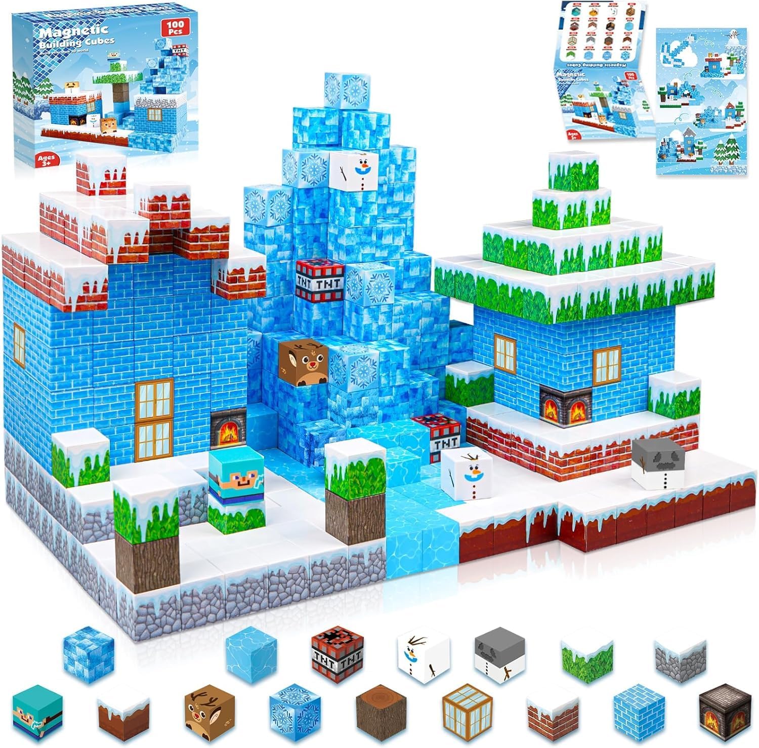 Magnetic Blocks - 100PCS Magnetic Blocks Build Frozen Castle Magnet World - Magn...