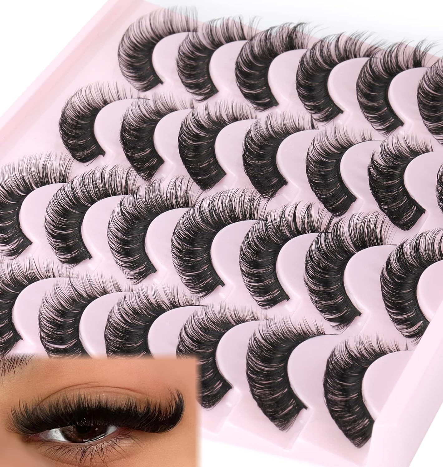 False Eyelashes Russian Strip Lashes Fluffy Fake Eyelashes Extension D Curl Wisp...