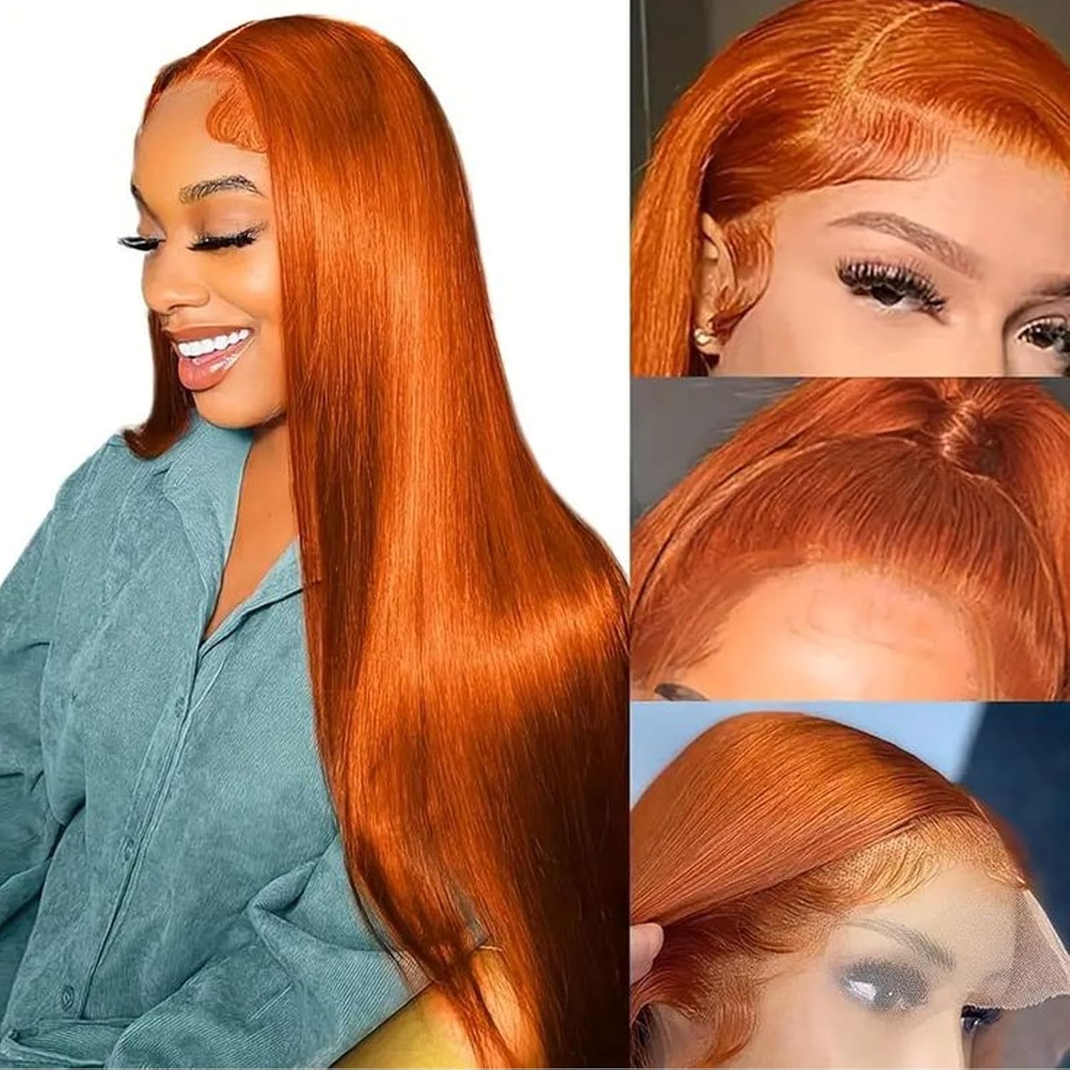 Ginger Wig Human Hair 13x4 Straight Ginger Orange Lace Front Wigs Human Hair HD...