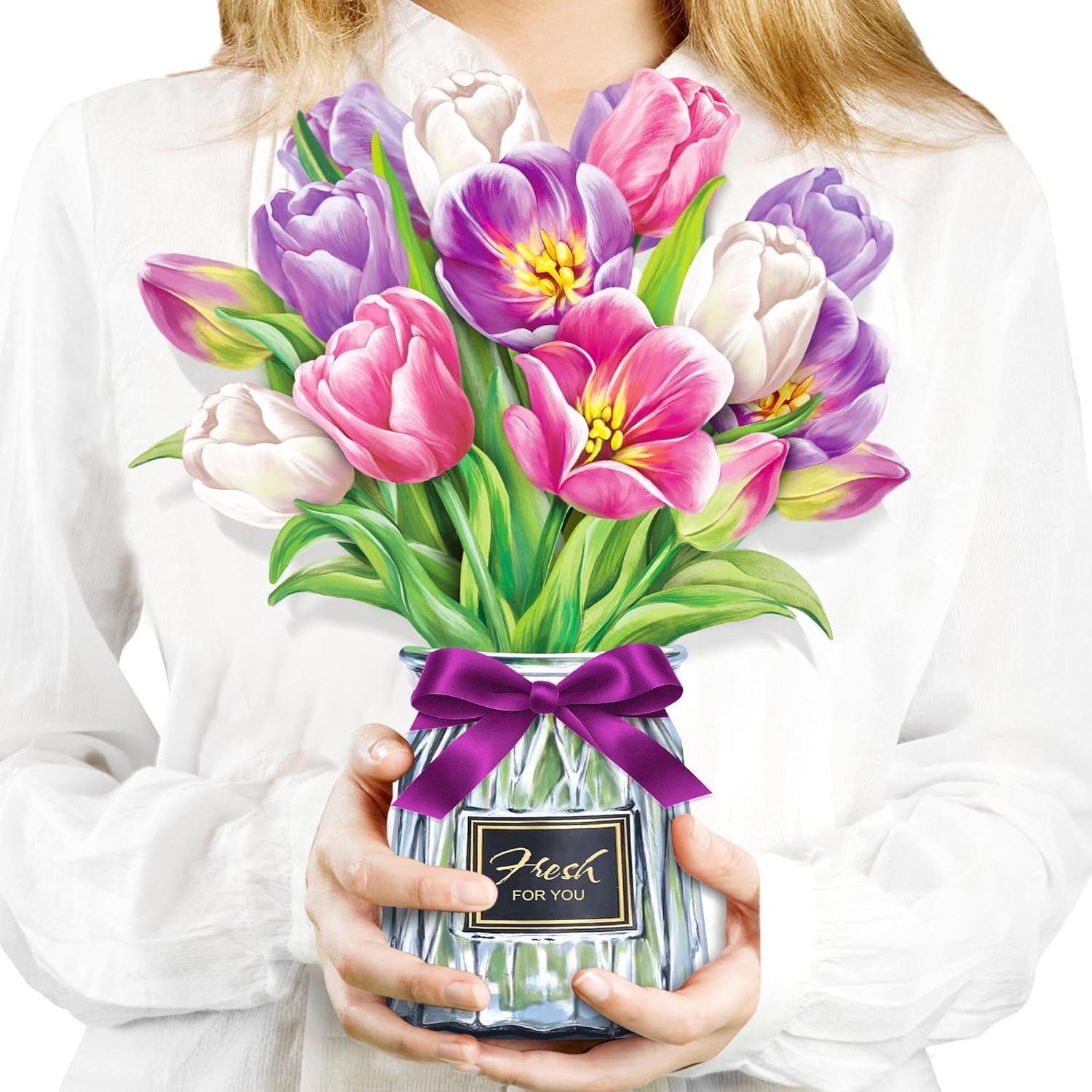 Airpark Paper Pop Up Flower Cards, Special Forever Tulips Flower Bouquet, High-Q...