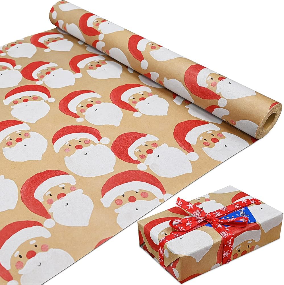 16m Roll of Kraft Santa Claus Wrapping Paper Roll,Colorful Gift 100% Recyclable...