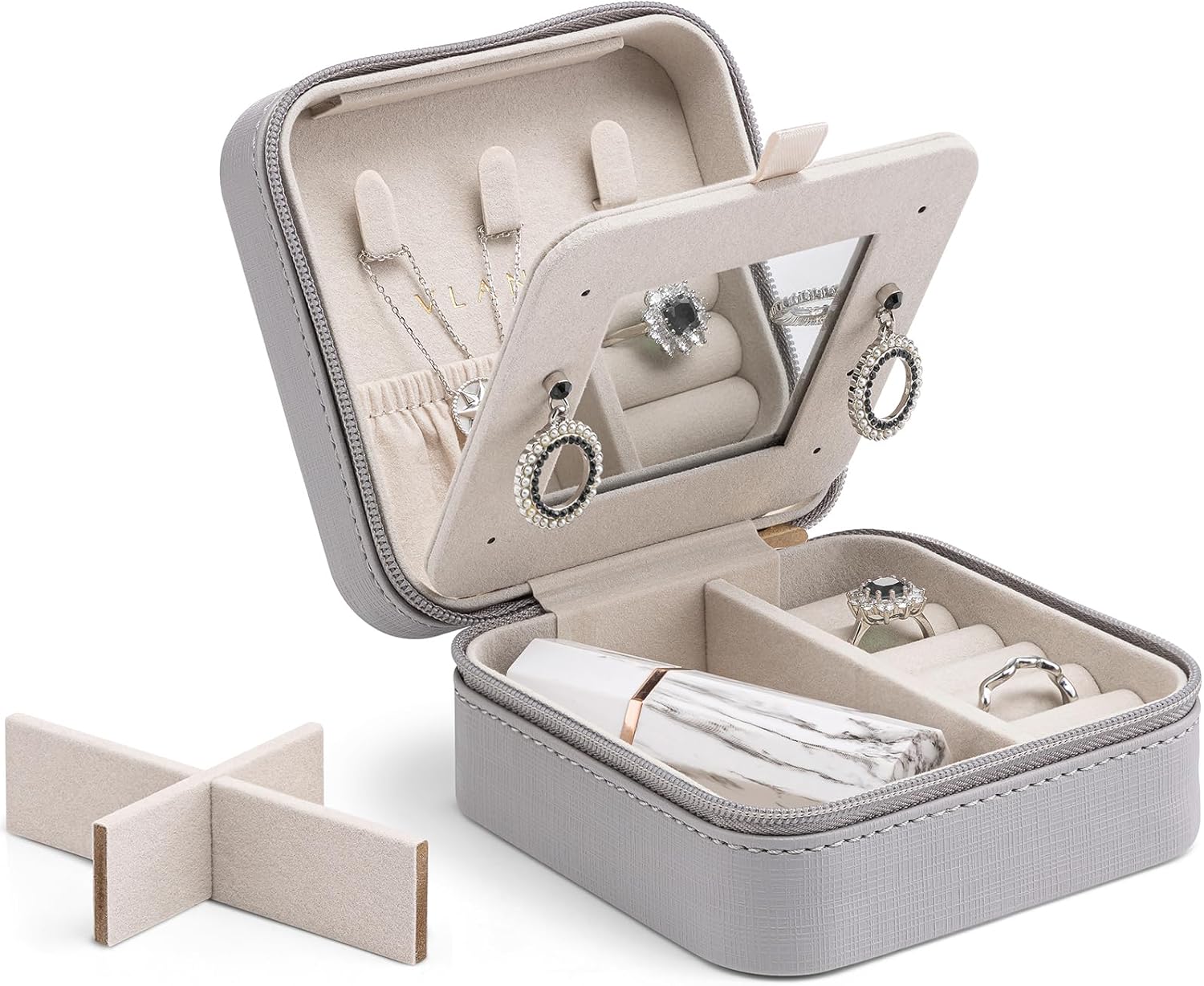 Vlando Small Faux Leather Travel Jewellery Box Organizer Display Storage Case fo...