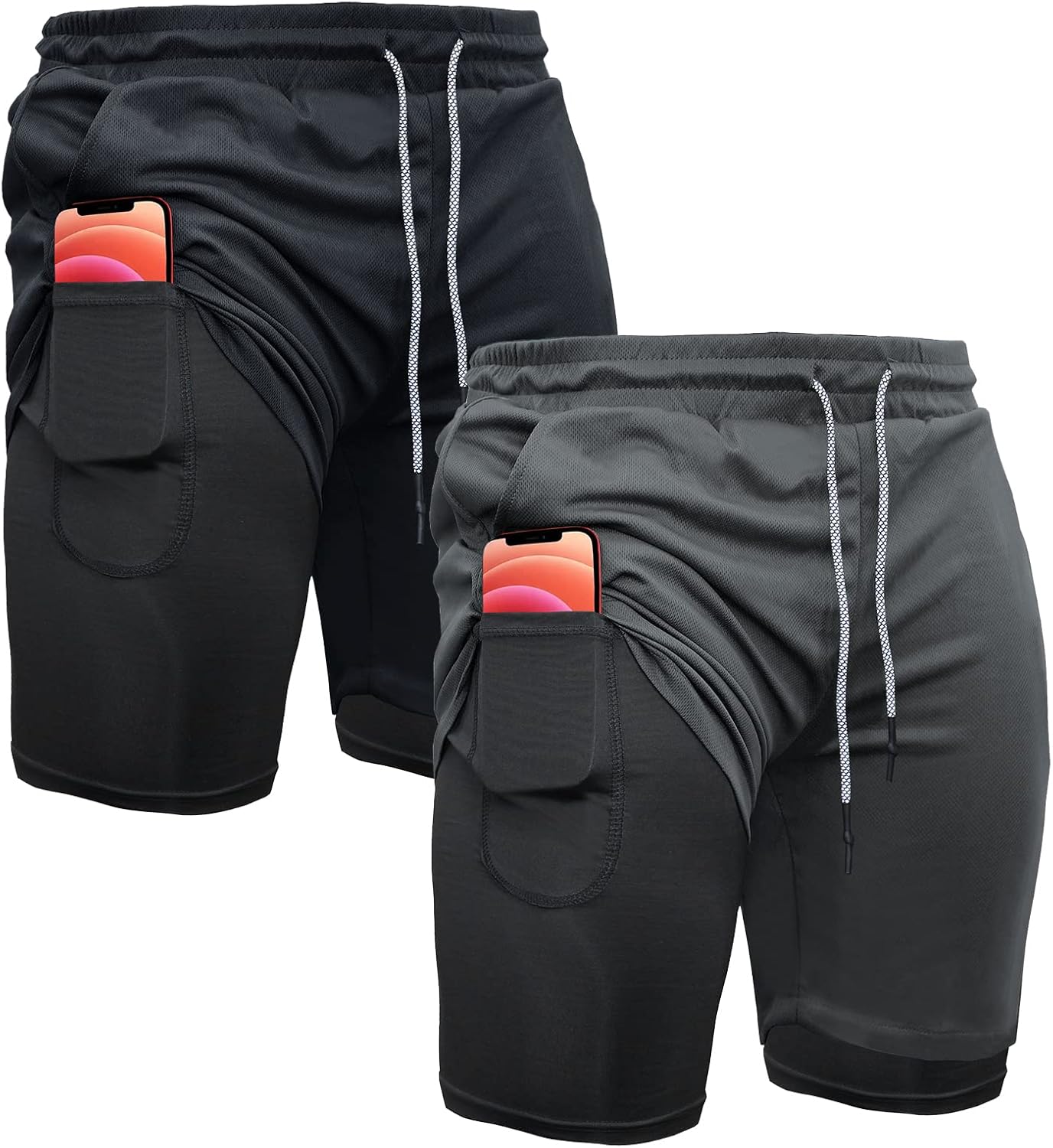 OEBLD Mens Athletic Shorts 2-in-1 Gym Workout Running 7'' Shorts with Towel Loop...