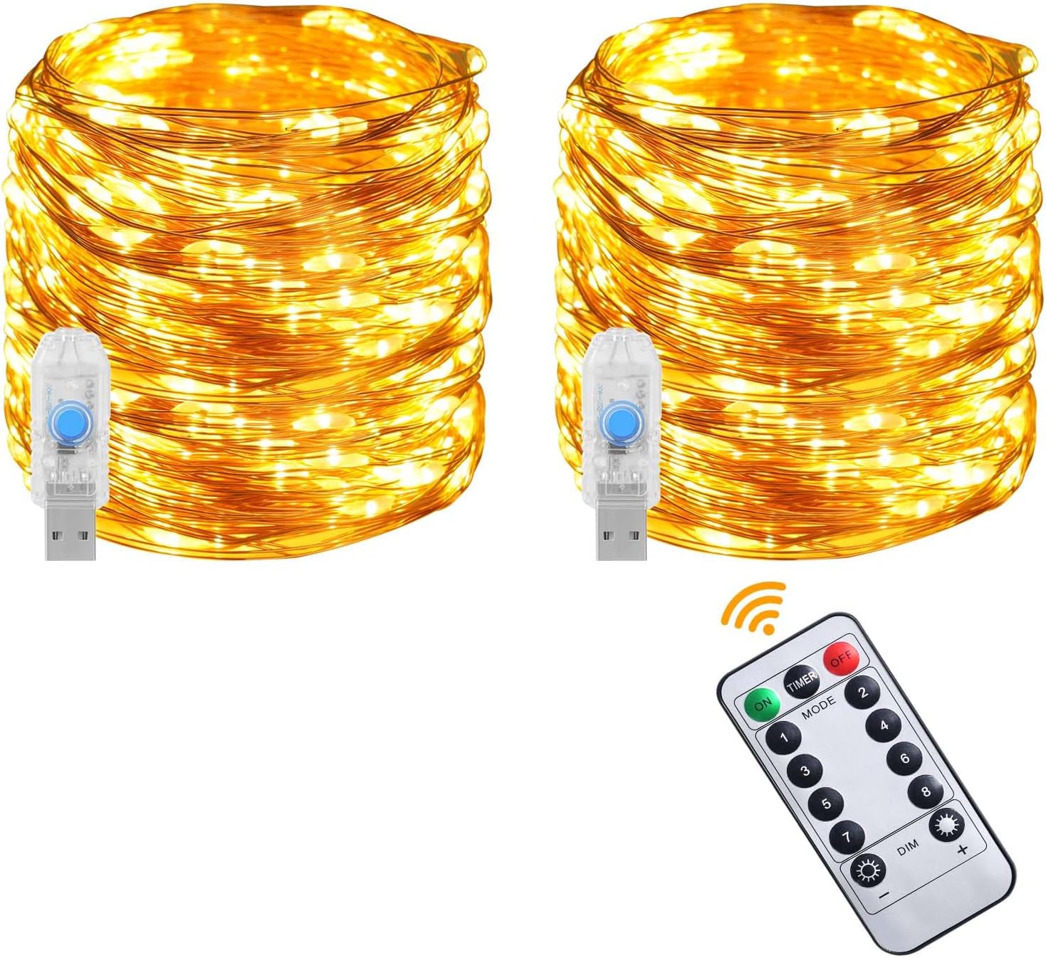 Vicloon Curtain Fairy Lights, 2Pcs 100LED 10M 8 Modes Remote Control Timer Adjus...