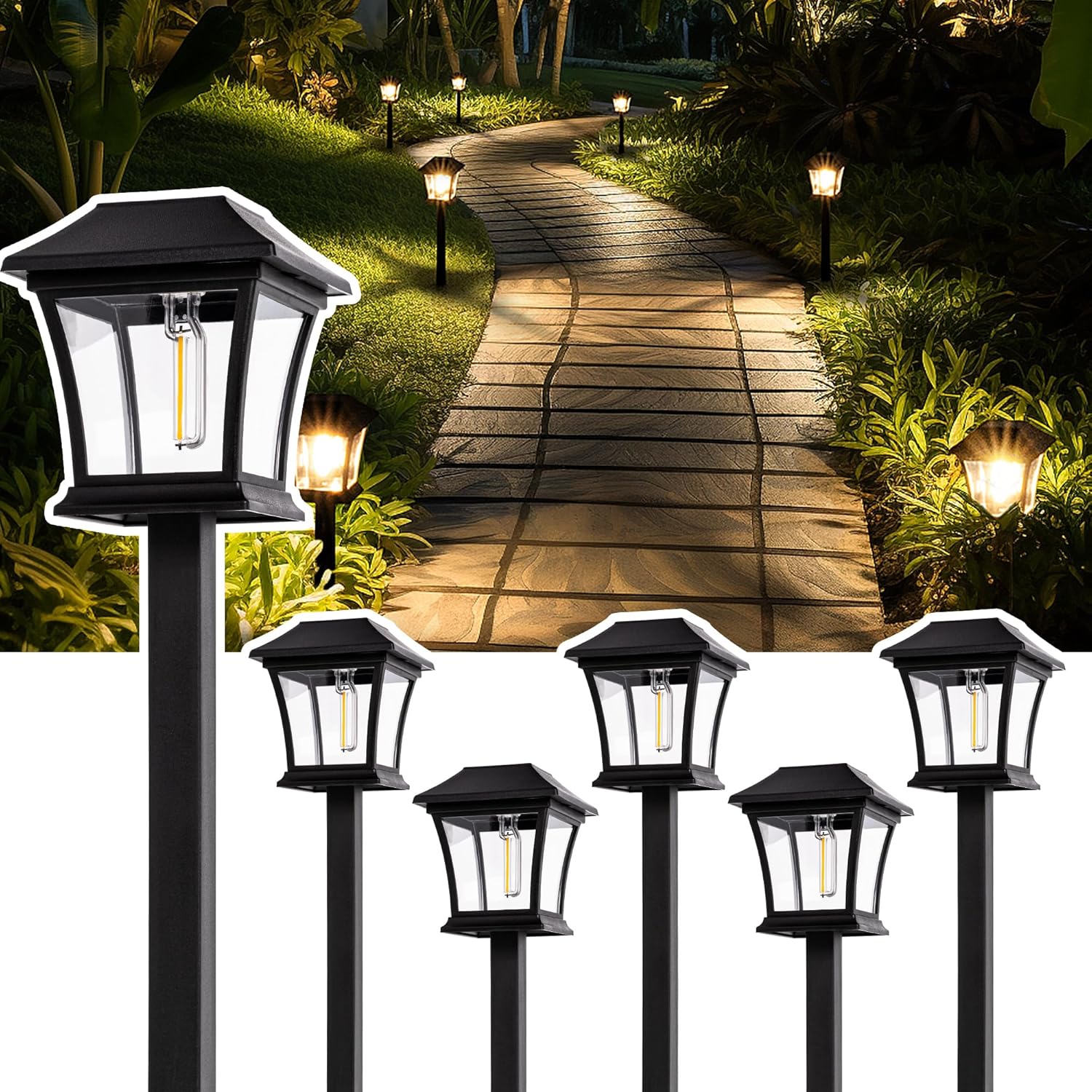 GIGALUMI Solar Pathway Lights 6 Pack Solar Lights, Waterproof Outdoor Path Light...