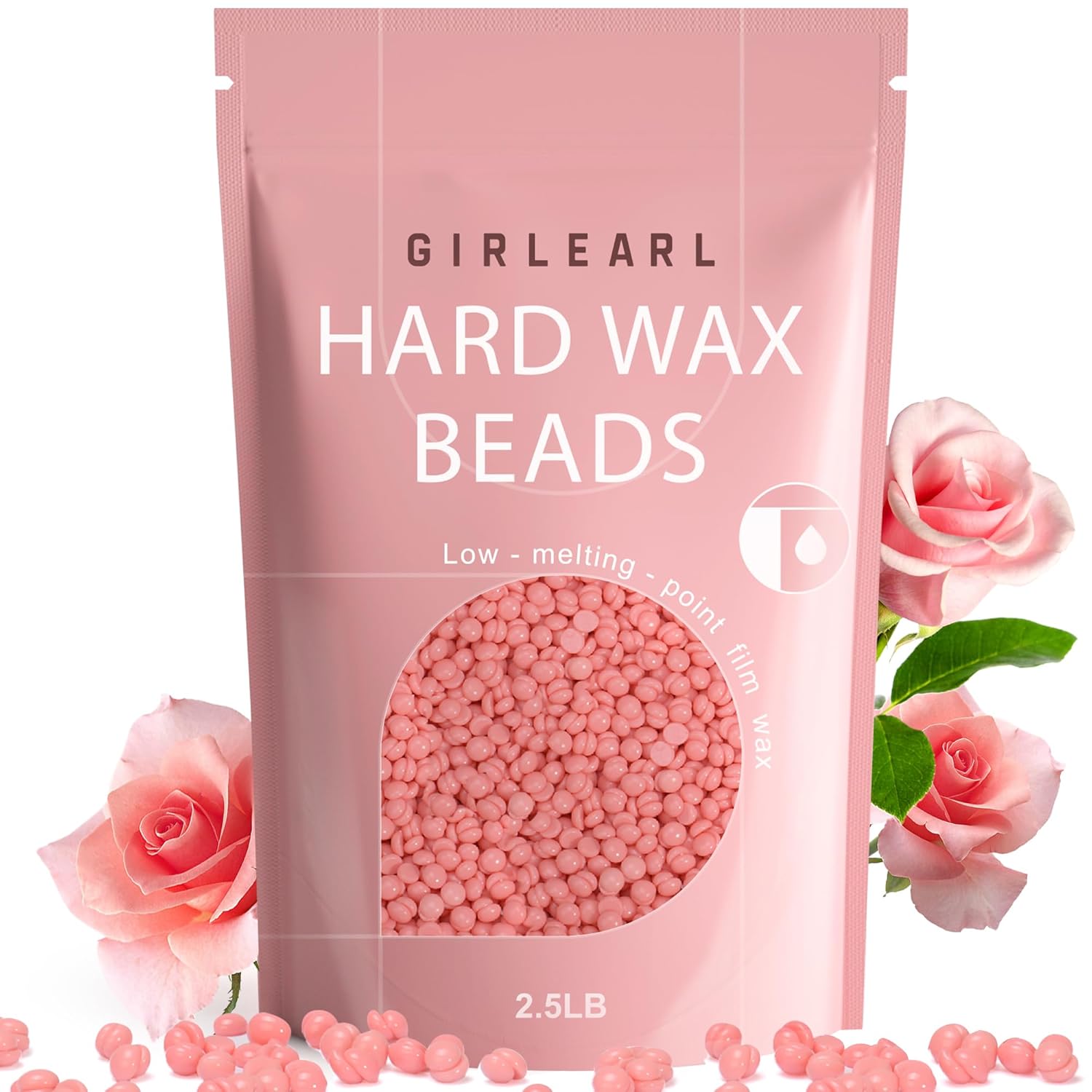 Hard Wax Beads for Hair Removal, 2.5lb, Rose Oil Infused, Brazilian Bikini Wax f...