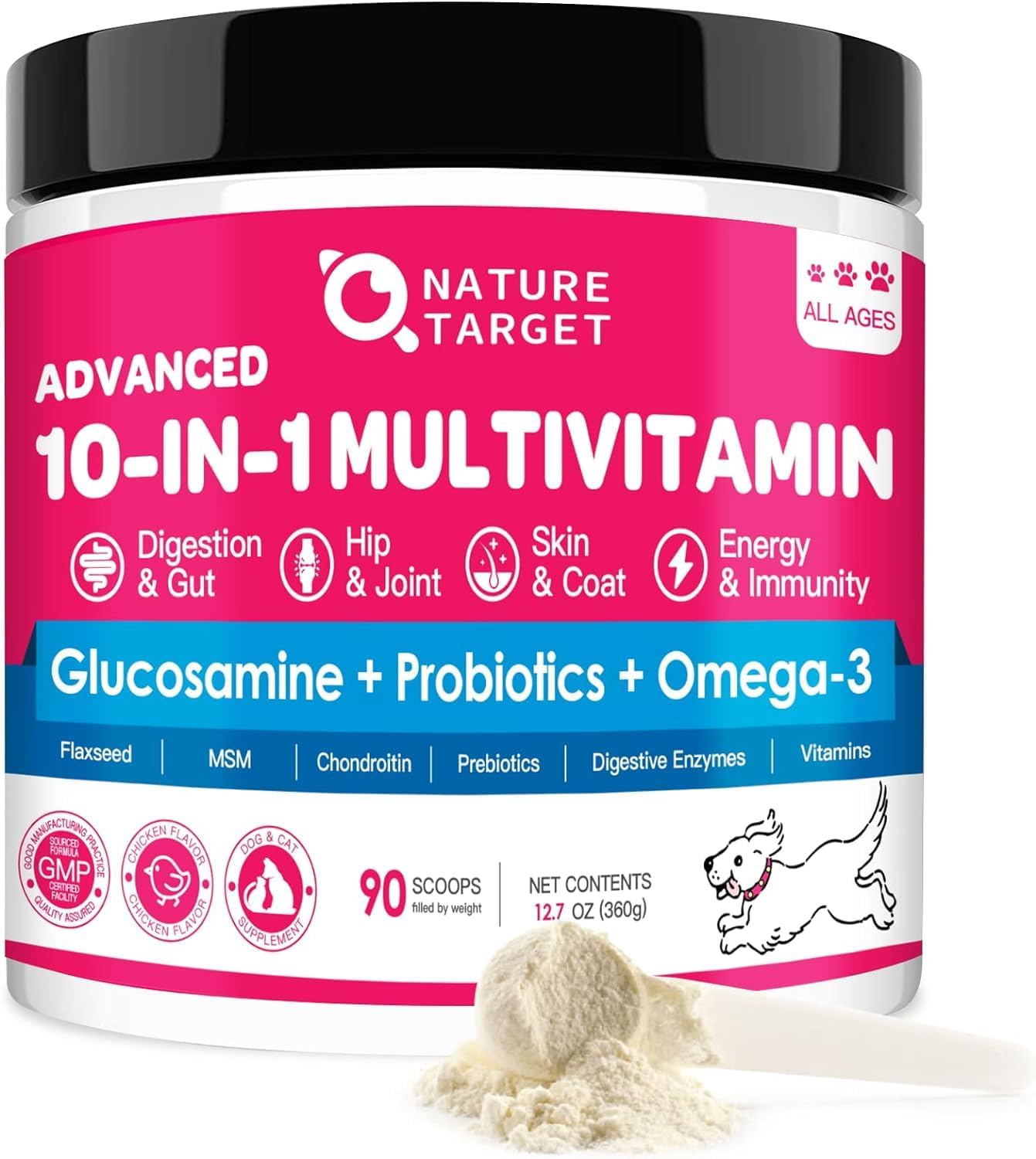 Dog Vitamins Powder, Probiotics & Digestive Enzymes for Gut Health, Glucosamine...