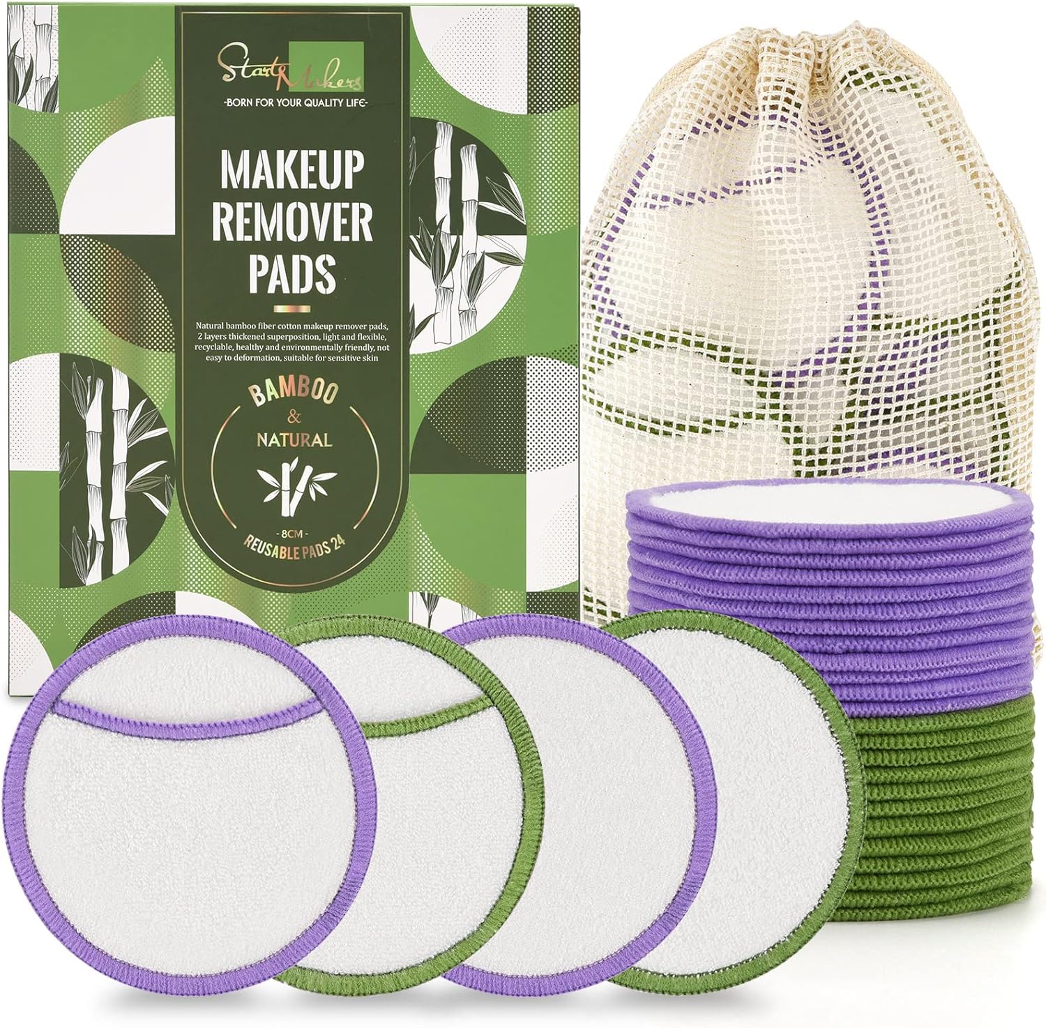 START MAKERS Reusable Makeup Remover Pads, Premium Eco-Friendly 24PCS Reusable C...